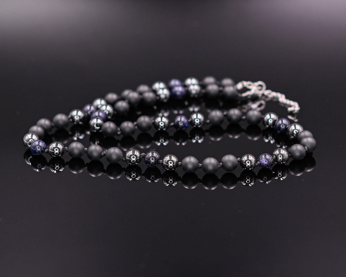 Blue Sandstone Necklace Beaded Necklace Onyx Necklace Gift for Men Gemstone Necklace Short Bead Necklace Hematite Necklace Black Onyx - Shamballa Necklace - Birthstone Necklace - Gemstone Necklace Men - Chakra Necklace - Yoga Necklace - Mantra Necklace -Macrame Necklace - Healing Necklace - Gift for Father - Gift For Men - Valinde