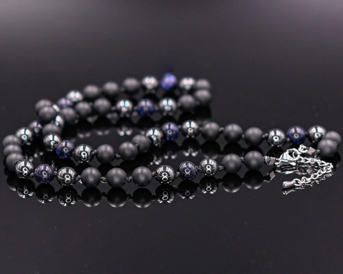 Blue Sandstone Necklace Beaded Necklace Onyx Necklace Gift for Men Gemstone Necklace Short Bead Necklace Hematite Necklace Black Onyx - Shamballa Necklace - Birthstone Necklace - Gemstone Necklace Men - Chakra Necklace - Yoga Necklace - Mantra Necklace -Macrame Necklace - Healing Necklace - Gift for Father - Gift For Men - Valinde