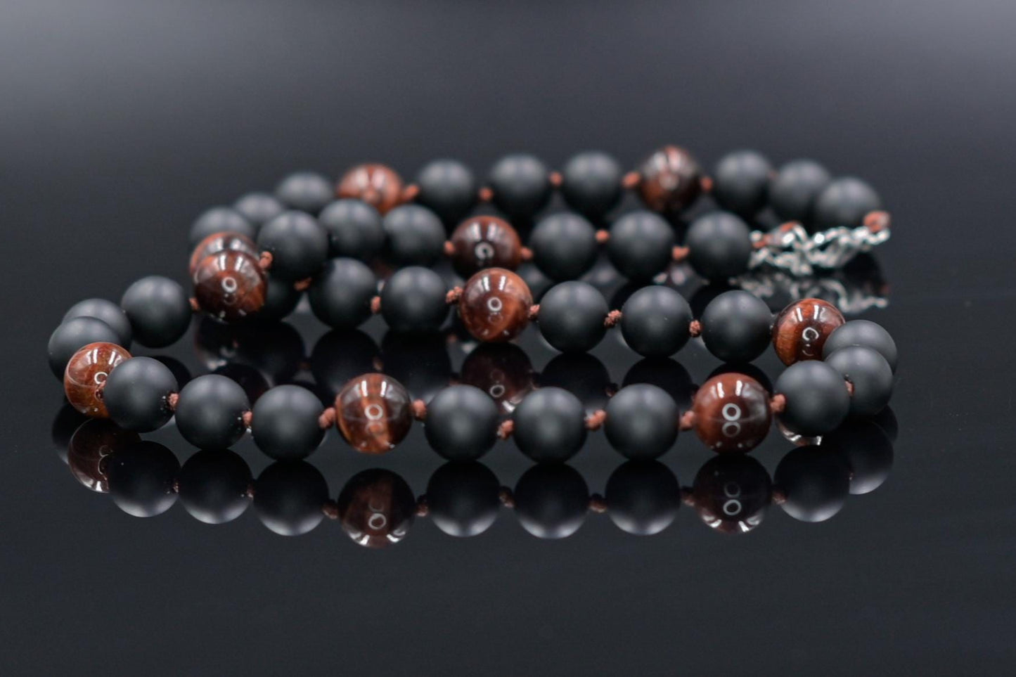 Red Tiger's Eye Gemstone Necklace Men's Black Onyx Necklace Stone Beads Necklace Crystal Necklace Gift for Men Short Beaded Necklace Kette - Shamballa Necklace - Birthstone Necklace - Gemstone Necklace Men - Chakra Necklace - Yoga Necklace - Mantra Necklace -Macrame Necklace - Healing Necklace - Gift for Father - Gift For Men - Valinde