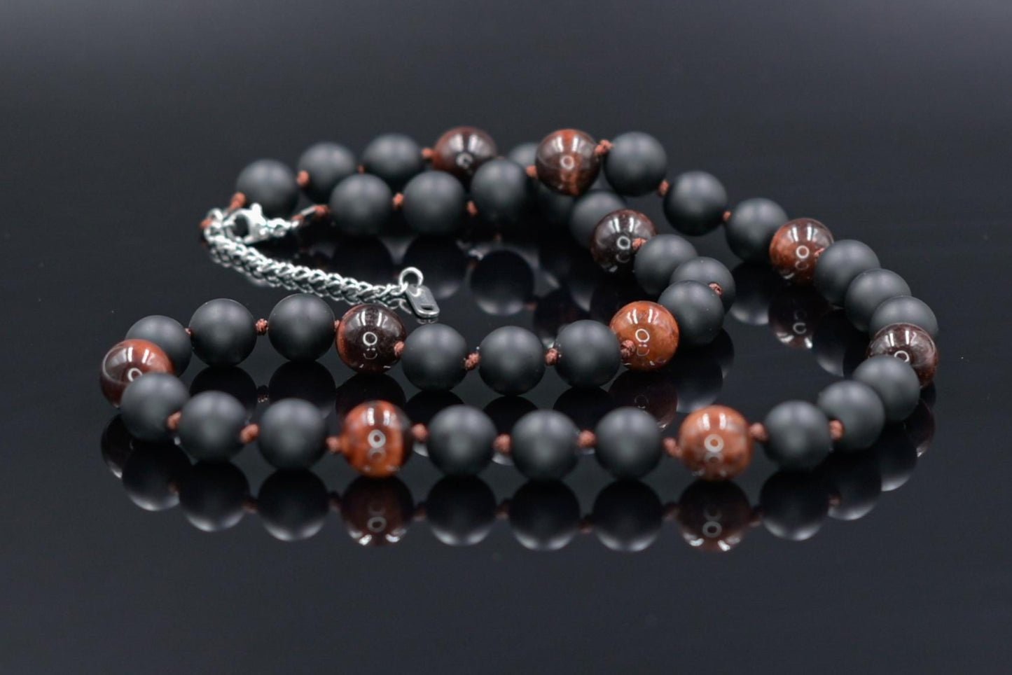 Red Tiger's Eye Gemstone Necklace Men's Black Onyx Necklace Stone Beads Necklace Crystal Necklace Gift for Men Short Beaded Necklace Kette - Shamballa Necklace - Birthstone Necklace - Gemstone Necklace Men - Chakra Necklace - Yoga Necklace - Mantra Necklace -Macrame Necklace - Healing Necklace - Gift for Father - Gift For Men - Valinde