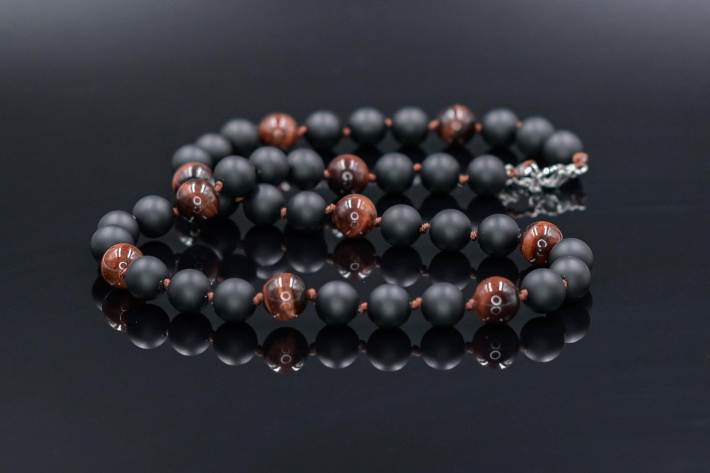 Red Tiger's Eye Gemstone Necklace Men's Black Onyx Necklace Stone Beads Necklace Crystal Necklace Gift for Men Short Beaded Necklace Kette - Shamballa Necklace - Birthstone Necklace - Gemstone Necklace Men - Chakra Necklace - Yoga Necklace - Mantra Necklace -Macrame Necklace - Healing Necklace - Gift for Father - Gift For Men - Valinde