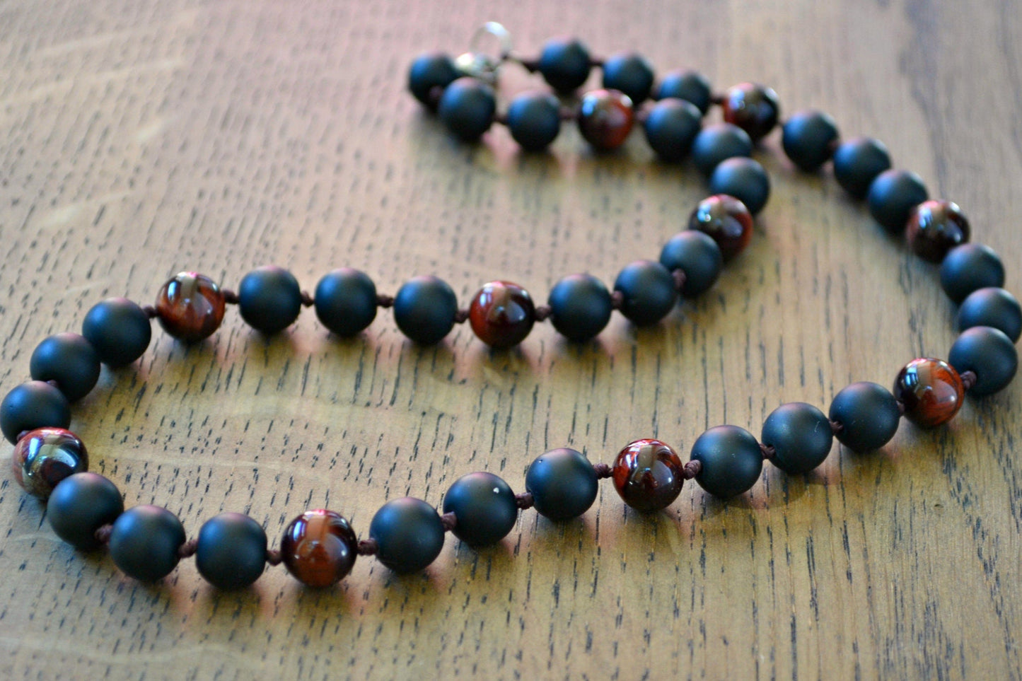 Red Tiger's Eye Gemstone Necklace Men's Black Onyx Necklace Stone Beads Necklace Crystal Necklace Gift for Men Short Beaded Necklace Kette - Shamballa Necklace - Birthstone Necklace - Gemstone Necklace Men - Chakra Necklace - Yoga Necklace - Mantra Necklace -Macrame Necklace - Healing Necklace - Gift for Father - Gift For Men - Valinde