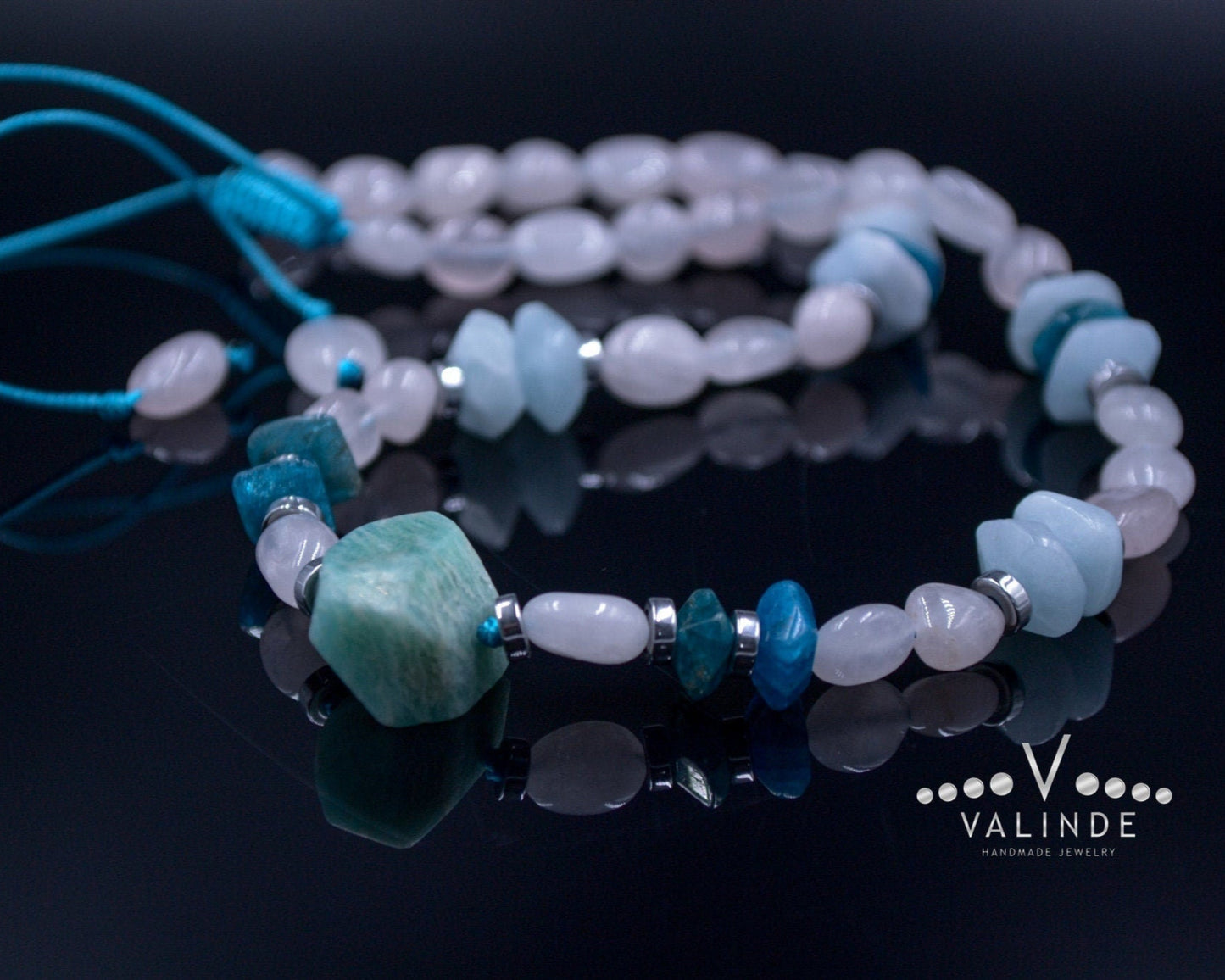 Women's Aquamarine Necklace Short Crystal Necklace Rose Quartz Necklace Gift for Woman Apatite Beaded Necklace Gift for Women Women's Gift - Shamballa Necklace - Birthstone Necklace - Gemstone Necklace Women - Chakra Necklace - Macrame Necklace - Healing Necklace - Valinde
