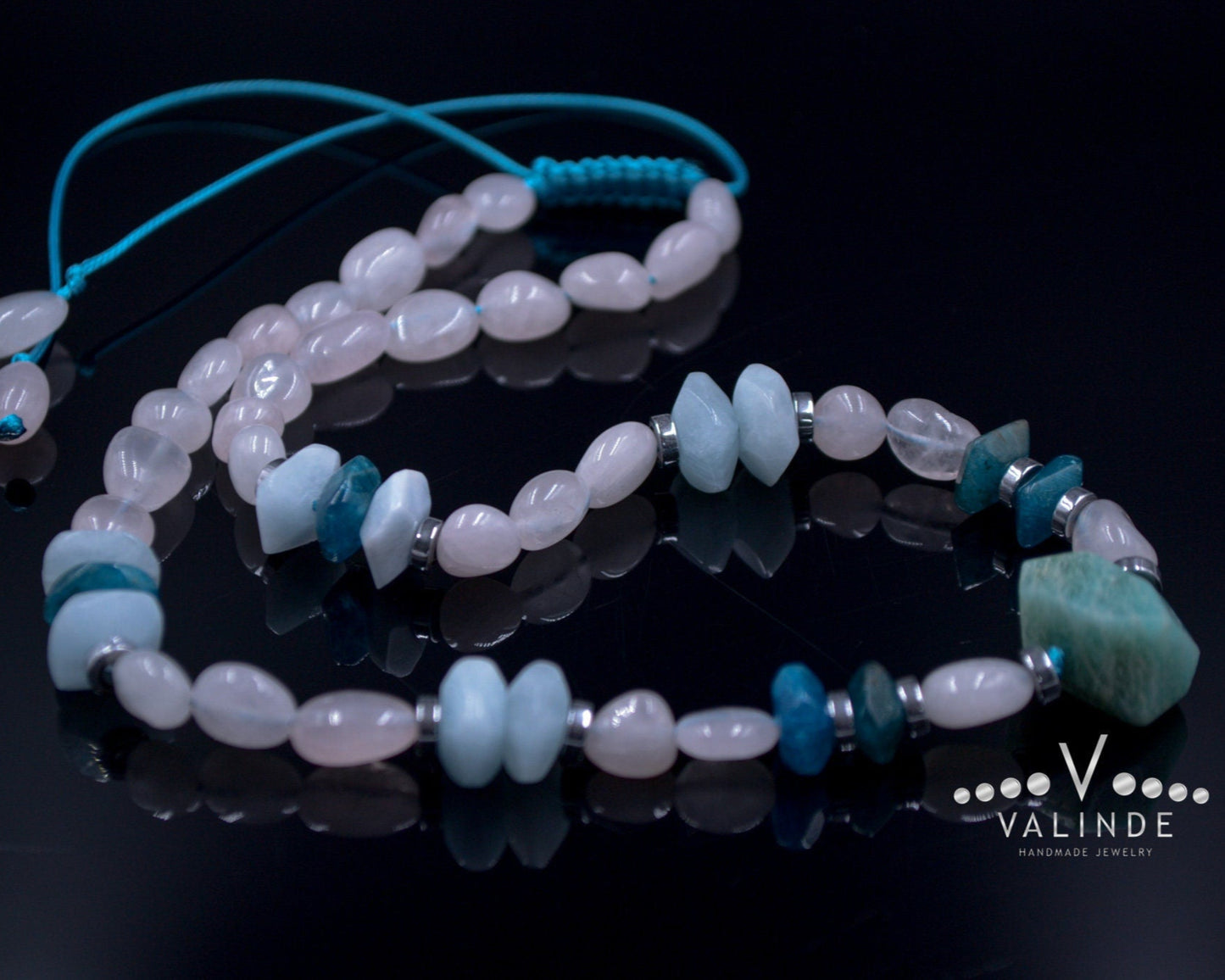 Women's Aquamarine Necklace Short Crystal Necklace Rose Quartz Necklace Gift for Woman Apatite Beaded Necklace Gift for Women Women's Gift - Shamballa Necklace - Birthstone Necklace - Gemstone Necklace Women - Chakra Necklace - Macrame Necklace - Healing Necklace - Valinde