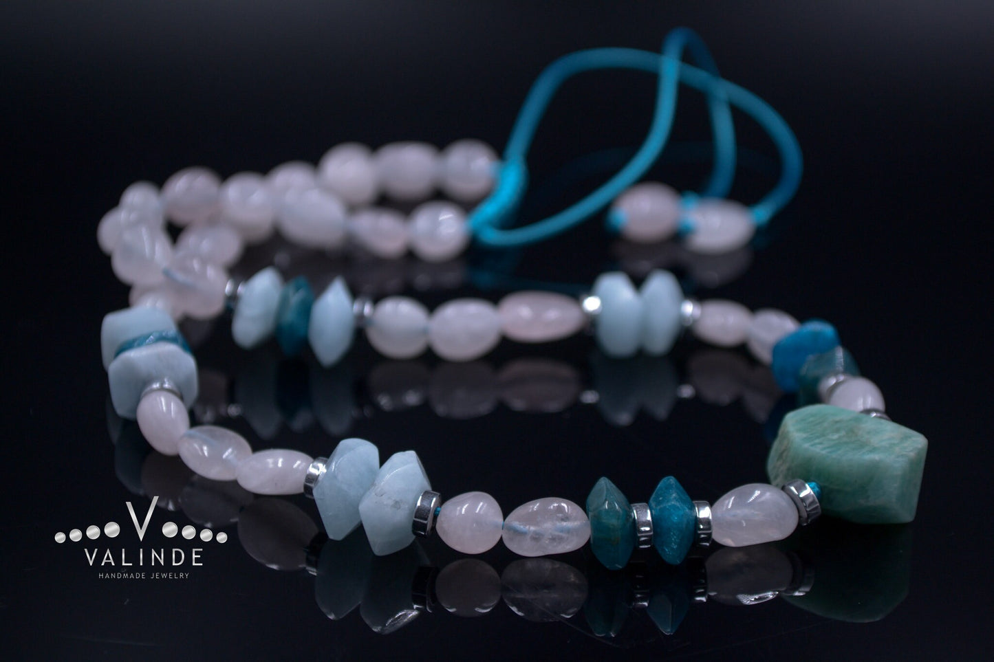 Women's Aquamarine Necklace Short Crystal Necklace Rose Quartz Necklace Gift for Woman Apatite Beaded Necklace Gift for Women Women's Gift - Shamballa Necklace - Birthstone Necklace - Gemstone Necklace Women - Chakra Necklace - Macrame Necklace - Healing Necklace - Valinde
