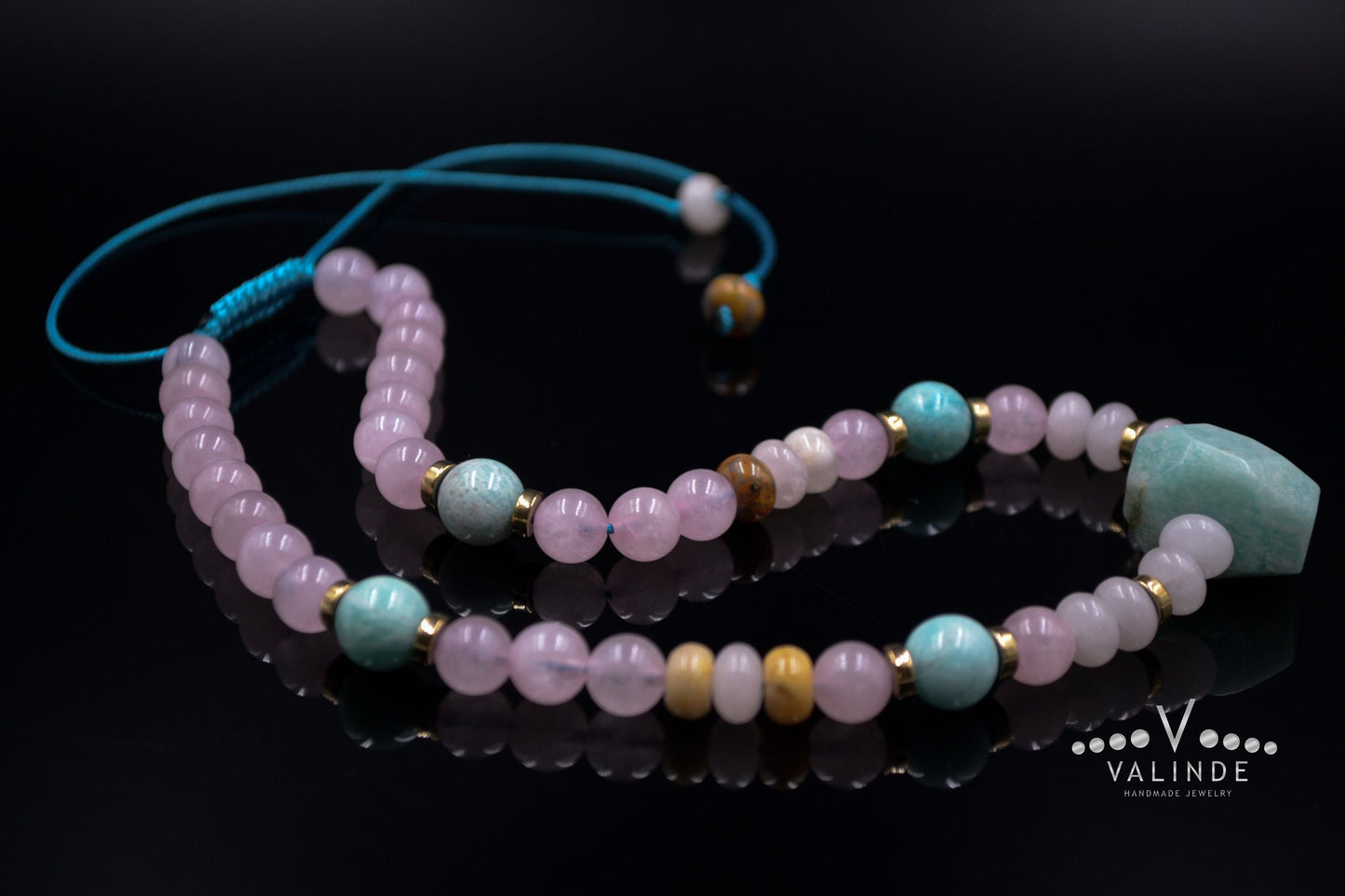 Women's Amazonite Bead Necklace Rose Quartz Necklace Gemstone Choker Necklace Gift for Woman Short Beaded Necklace Crystal Choker Necklace
