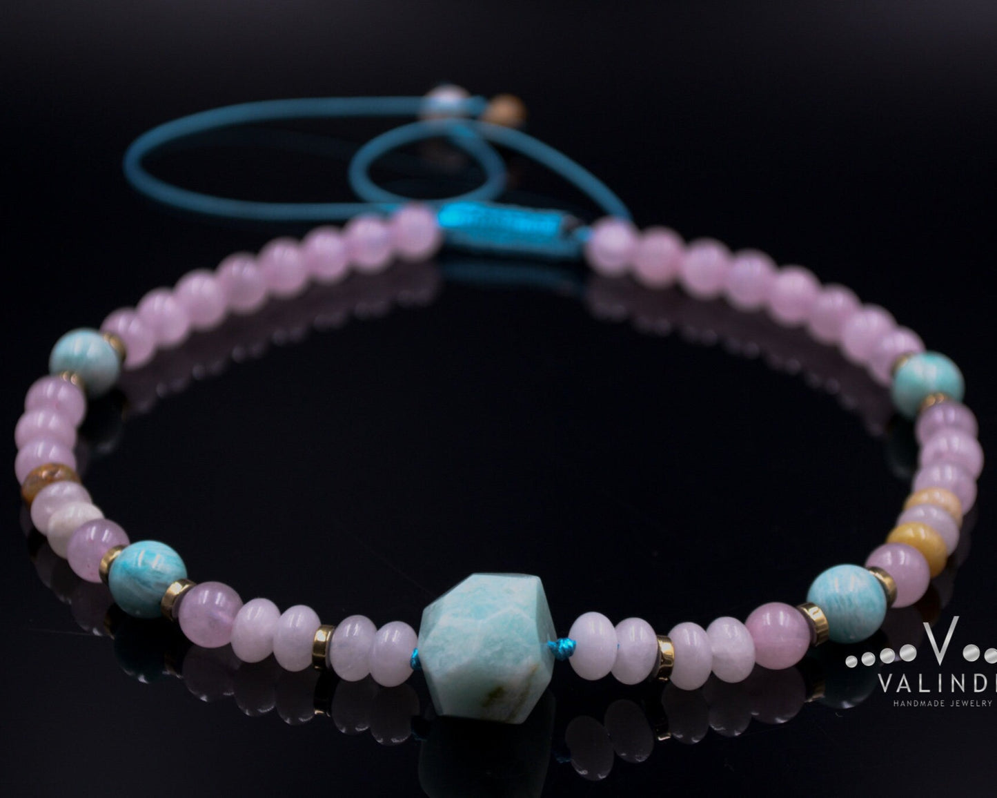 Women's Amazonite Bead Necklace Rose Quartz Necklace Gemstone Choker Necklace Gift for Woman Short Beaded Necklace Crystal Choker Necklace - Shamballa Necklace - Birthstone Necklace - Gemstone Necklace Women - Chakra Necklace - Macrame Necklace - Healing Necklace - Valinde