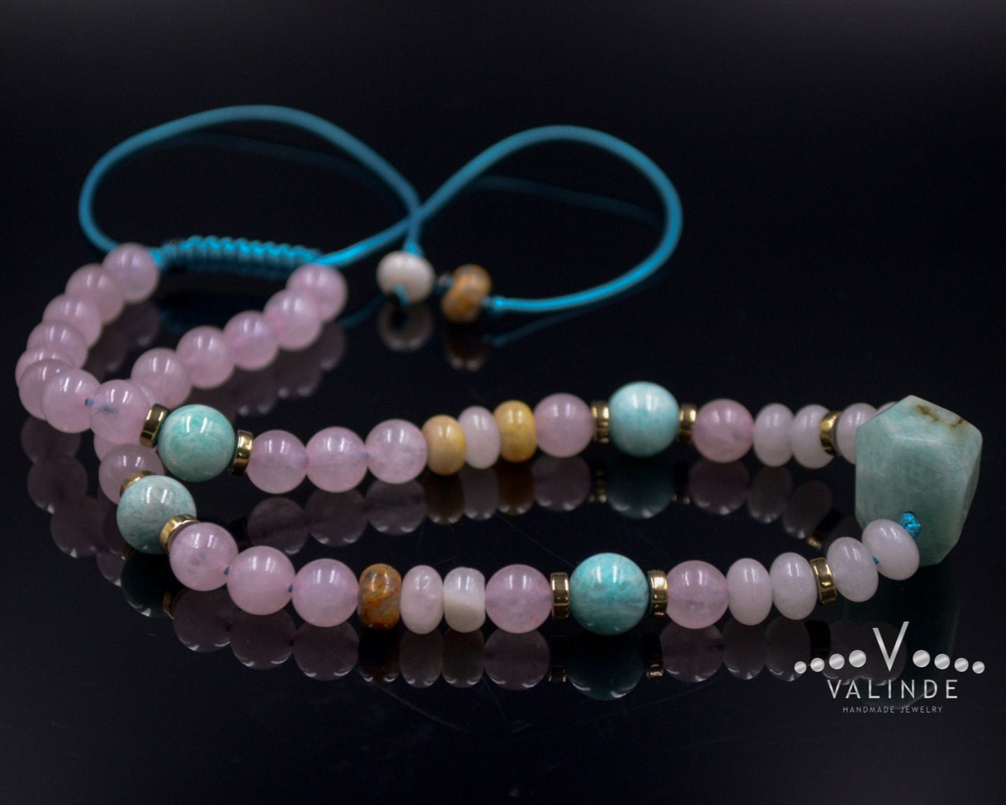 Women's Amazonite Bead Necklace Rose Quartz Necklace Gemstone Choker Necklace Gift for Woman Short Beaded Necklace Crystal Choker Necklace - Shamballa Necklace - Birthstone Necklace - Gemstone Necklace Women - Chakra Necklace - Macrame Necklace - Healing Necklace - Valinde