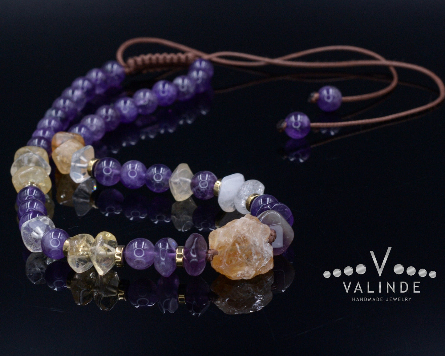 Amethyst & Citrine Necklace for Woman Choker Crystal Necklace Gift for Woman Raw Citrine Bead Necklace Gemstone Short Necklace Gift for Her - Shamballa Necklace - Birthstone Necklace - Gemstone Necklace Women - Chakra Necklace - Macrame Necklace - Healing Necklace - Valinde
