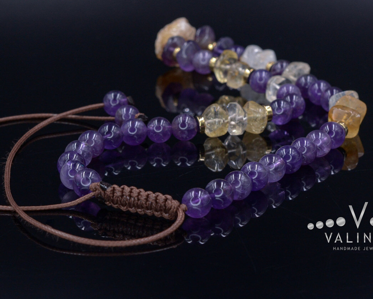 Amethyst & Citrine Necklace for Woman Choker Crystal Necklace Gift for Woman Raw Citrine Bead Necklace Gemstone Short Necklace Gift for Her - Shamballa Necklace - Birthstone Necklace - Gemstone Necklace Women - Chakra Necklace - Macrame Necklace - Healing Necklace - Valinde