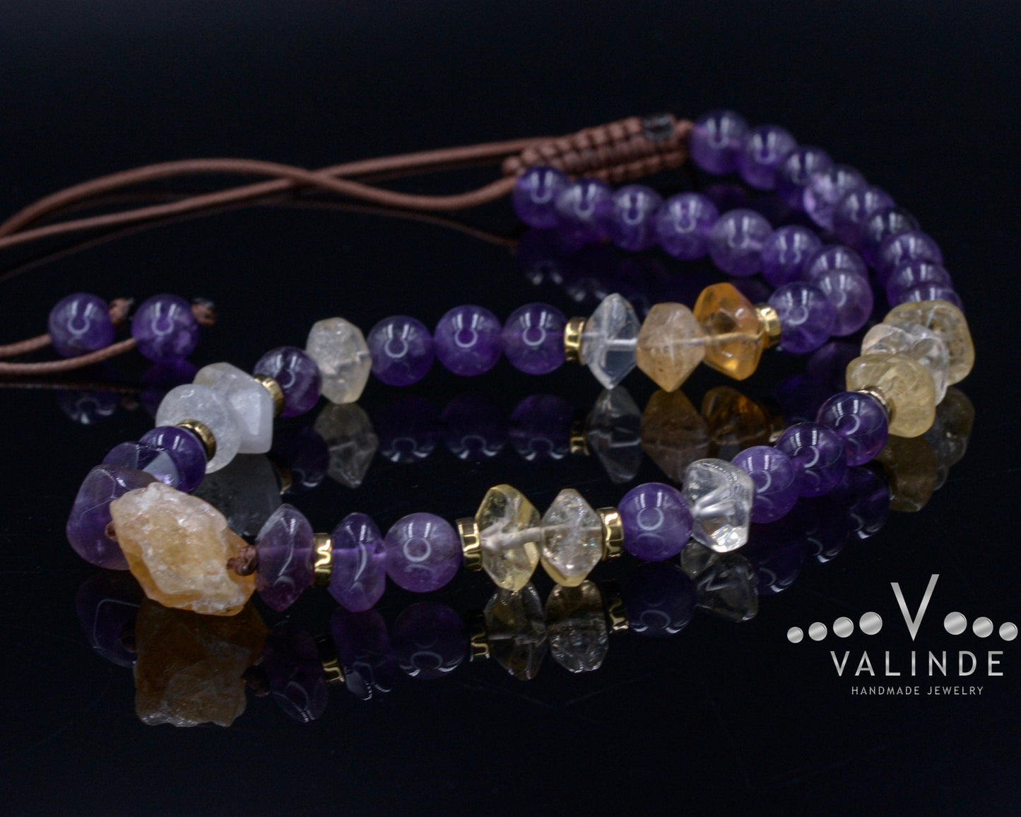Amethyst & Citrine Necklace for Woman Choker Crystal Necklace Gift for Woman Raw Citrine Bead Necklace Gemstone Short Necklace Gift for Her - Shamballa Necklace - Birthstone Necklace - Gemstone Necklace Women - Chakra Necklace - Macrame Necklace - Healing Necklace - Valinde