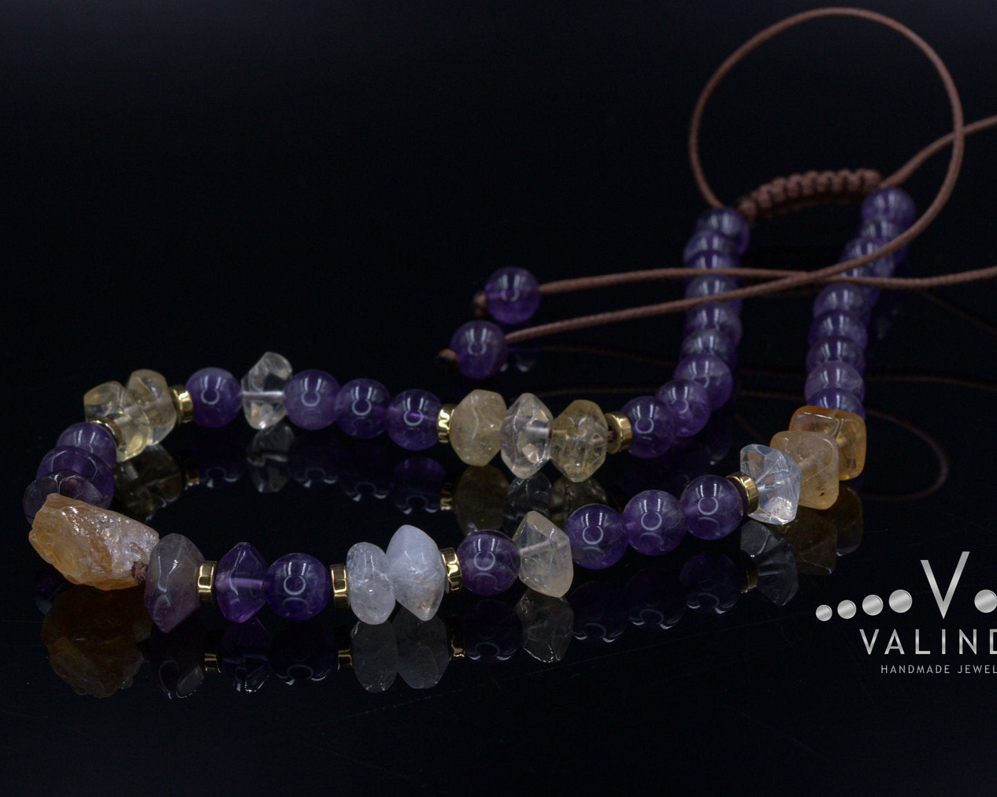 Amethyst & Citrine Necklace for Woman Choker Crystal Necklace Gift for Woman Raw Citrine Bead Necklace Gemstone Short Necklace Gift for Her - Shamballa Necklace - Birthstone Necklace - Gemstone Necklace Women - Chakra Necklace - Macrame Necklace - Healing Necklace - Valinde