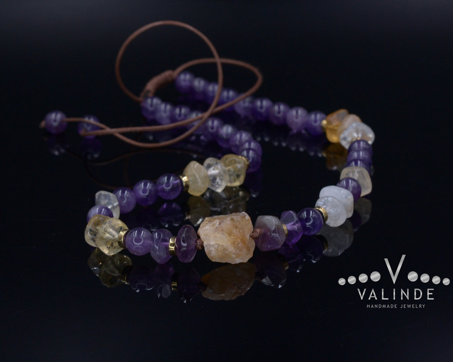 Amethyst & Citrine Necklace for Woman Choker Crystal Necklace Gift for Woman Raw Citrine Bead Necklace Gemstone Short Necklace Gift for Her - Shamballa Necklace - Birthstone Necklace - Gemstone Necklace Women - Chakra Necklace - Macrame Necklace - Healing Necklace - Valinde
