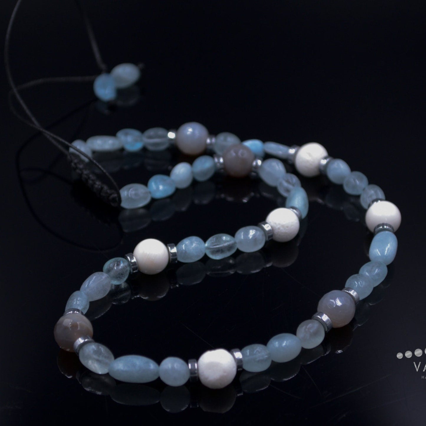 Women's Aquamarine Necklace Short Summer Necklace White Coral Necklace Gift for Woman Crystal Necklace Agate Necklace Beach Necklace - Shamballa Necklace - Birthstone Necklace - Gemstone Necklace Women - Chakra Necklace - Macrame Necklace - Healing Necklace - Valinde