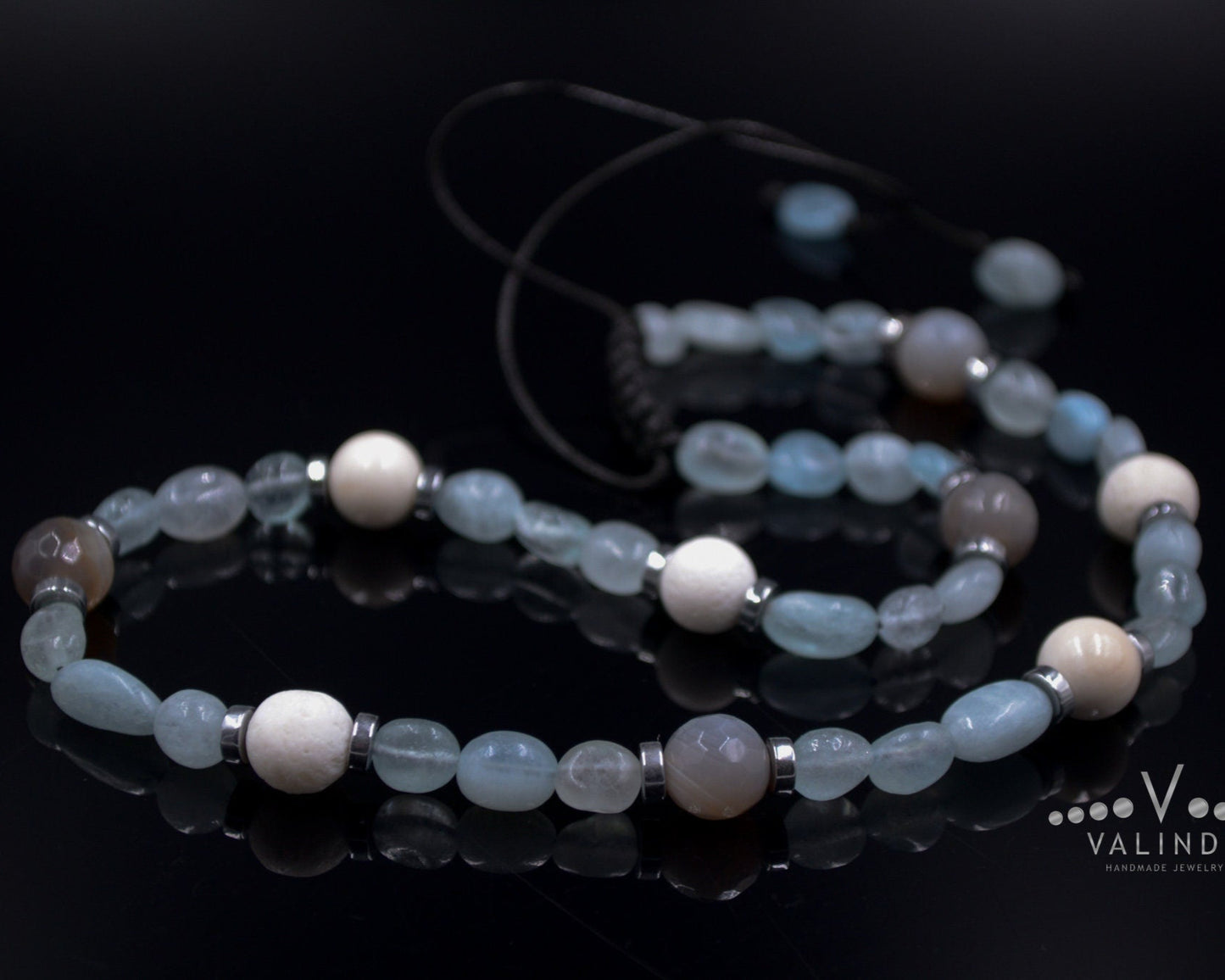 Women's Aquamarine Necklace Short Summer Necklace White Coral Necklace Gift for Woman Crystal Necklace Agate Necklace Beach Necklace - Shamballa Necklace - Birthstone Necklace - Gemstone Necklace Women - Chakra Necklace - Macrame Necklace - Healing Necklace - Valinde