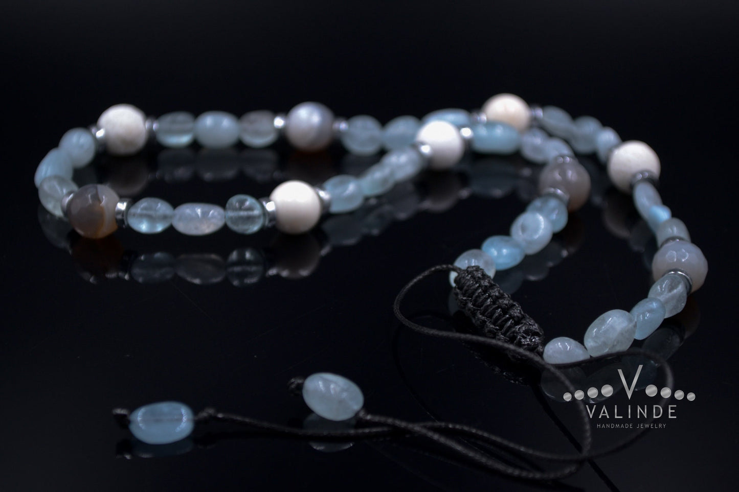 Women's Aquamarine Necklace Short Summer Necklace White Coral Necklace Gift for Woman Crystal Necklace Agate Necklace Beach Necklace - Shamballa Necklace - Birthstone Necklace - Gemstone Necklace Women - Chakra Necklace - Macrame Necklace - Healing Necklace - Valinde