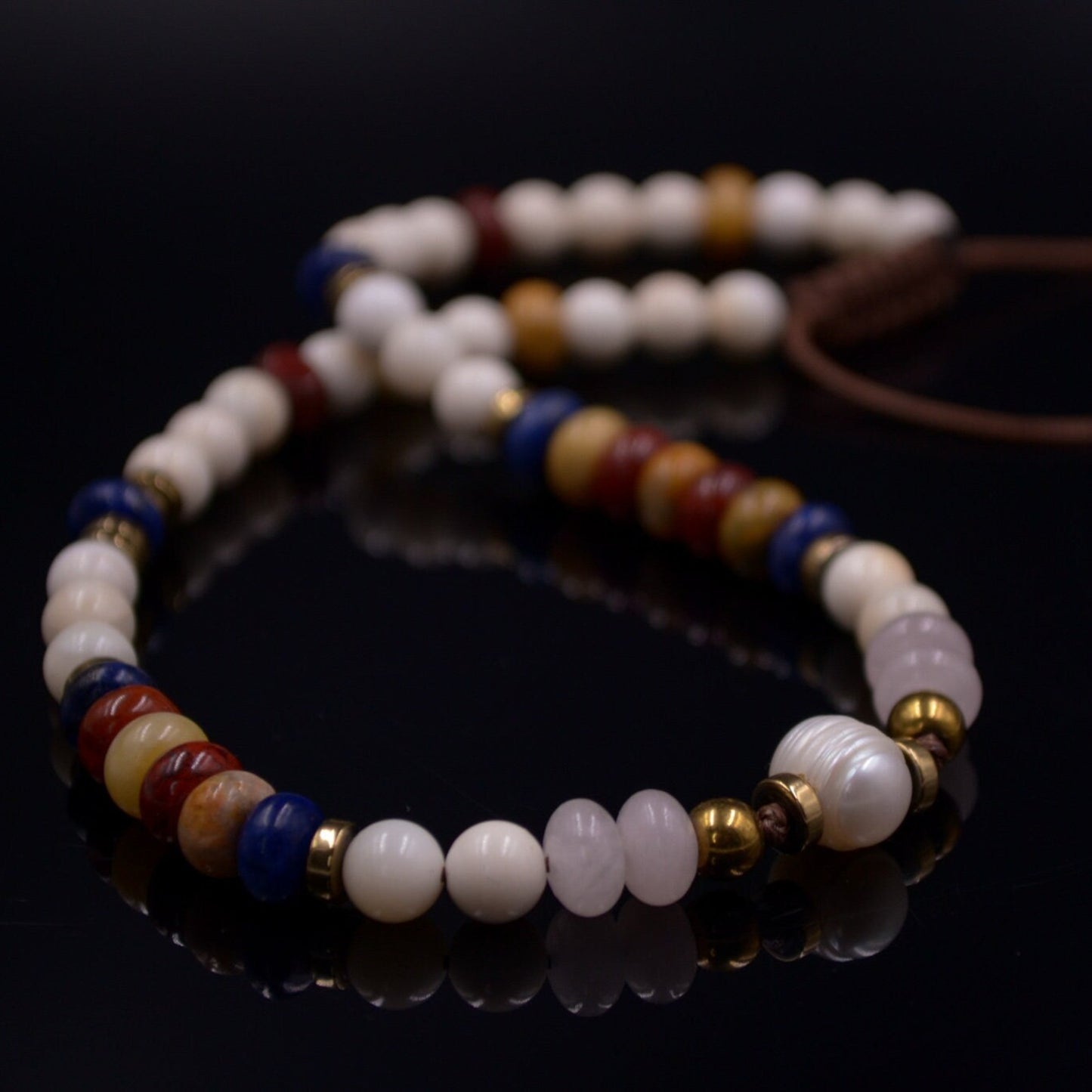 Pearl Beaded Necklace for Woman Women's Gemstone Choker Necklace Lapis Lazuli Necklace Short Necklace Jasper Necklace Gift for Woman - Shamballa Necklace - Birthstone Necklace - Gemstone Necklace Women - Chakra Necklace - Macrame Necklace - Healing Necklace - Valinde