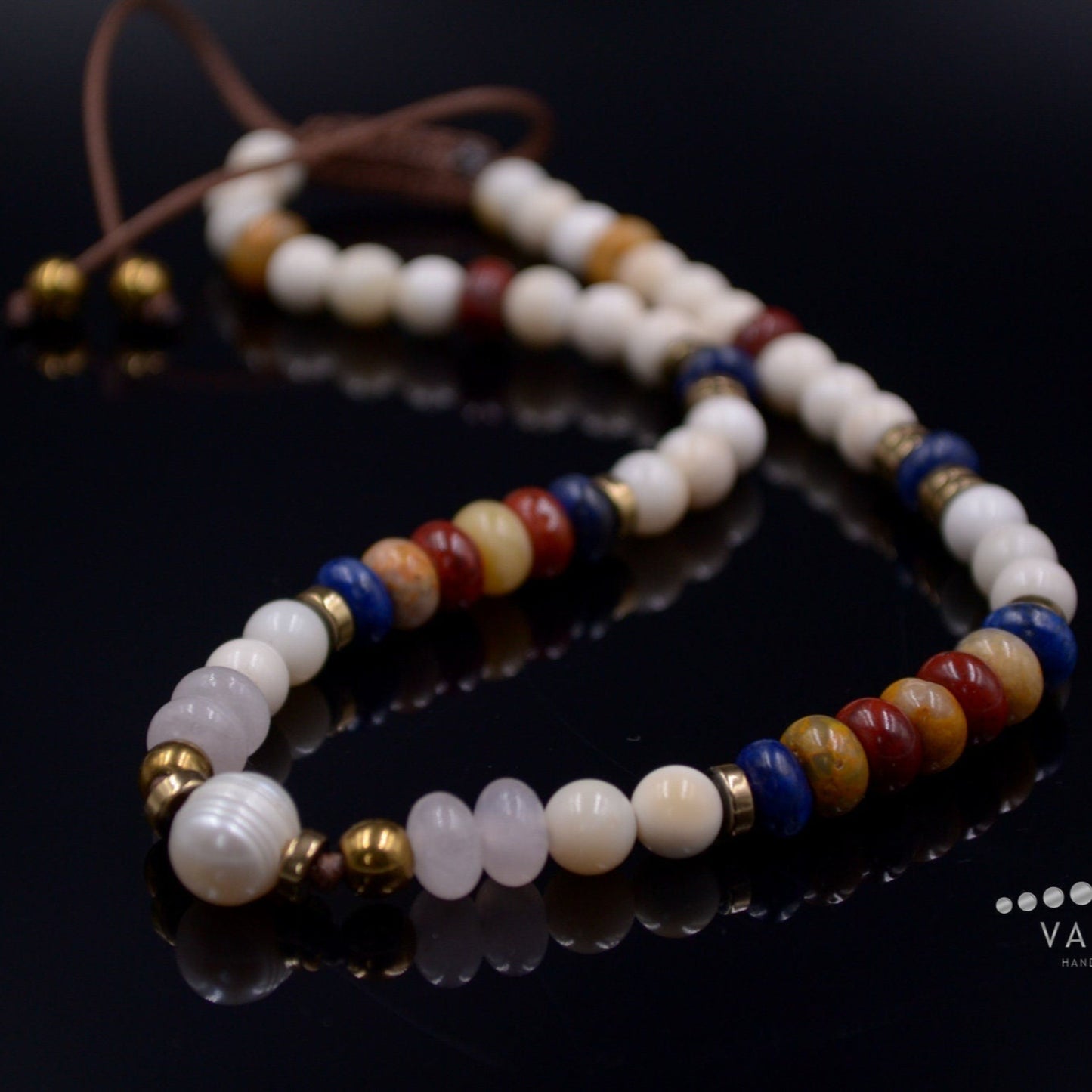 Pearl Beaded Necklace for Woman Women's Gemstone Choker Necklace Lapis Lazuli Necklace Short Necklace Jasper Necklace Gift for Woman - Shamballa Necklace - Birthstone Necklace - Gemstone Necklace Women - Chakra Necklace - Macrame Necklace - Healing Necklace - Valinde