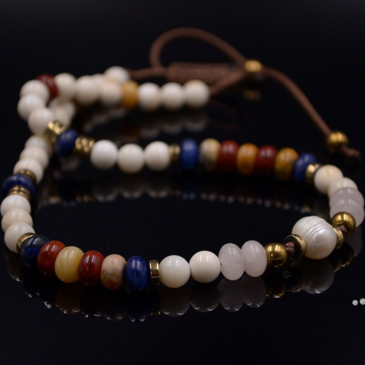 Pearl Beaded Necklace for Woman Women's Gemstone Choker Necklace Lapis Lazuli Necklace Short Necklace Jasper Necklace Gift for Woman - Shamballa Necklace - Birthstone Necklace - Gemstone Necklace Women - Chakra Necklace - Macrame Necklace - Healing Necklace - Valinde
