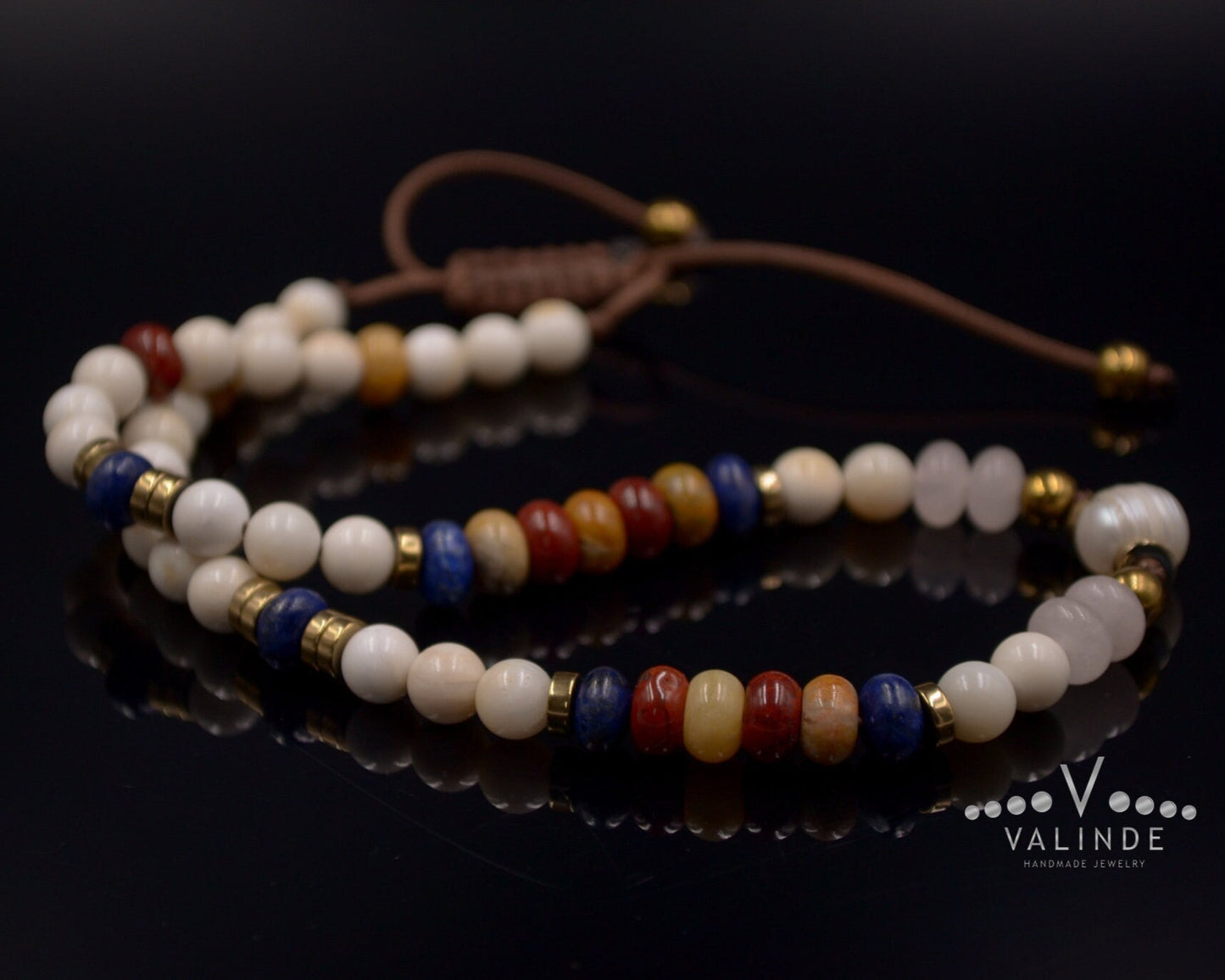 Pearl Beaded Necklace for Woman Women's Gemstone Choker Necklace Lapis Lazuli Necklace Short Necklace Jasper Necklace Gift for Woman - Shamballa Necklace - Birthstone Necklace - Gemstone Necklace Women - Chakra Necklace - Macrame Necklace - Healing Necklace - Valinde