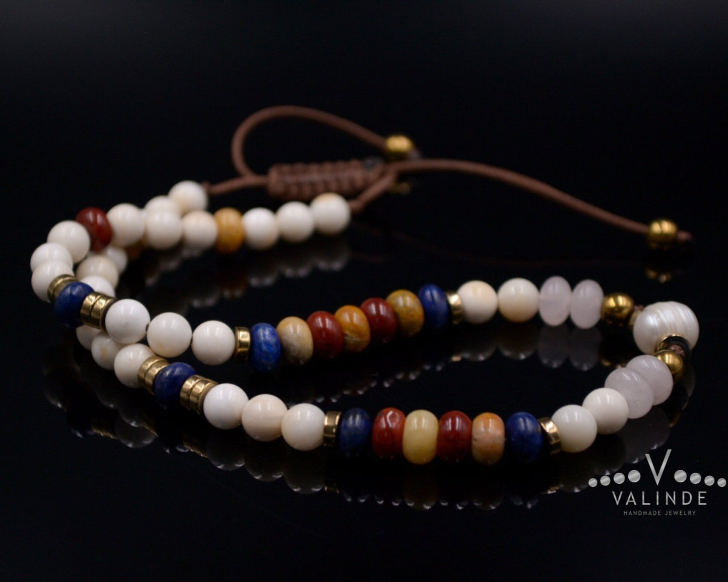 Pearl Beaded Necklace for Woman Women's Gemstone Choker Necklace Lapis Lazuli Necklace Short Necklace Jasper Necklace Gift for Woman - Shamballa Necklace - Birthstone Necklace - Gemstone Necklace Women - Chakra Necklace - Macrame Necklace - Healing Necklace - Valinde