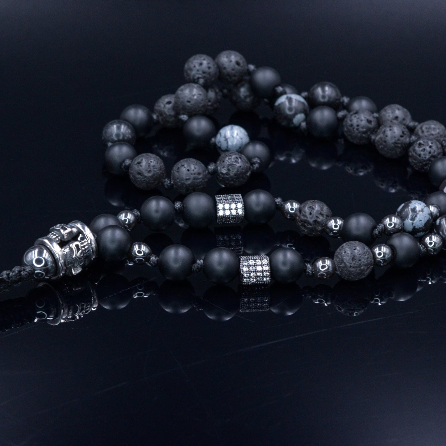 Men's Skull Bead Necklace / Black Onyx Necklace / Long Crystal Necklace / Hematite Necklace / Gift for Man / Steel Bead Necklace for Men - Shamballa Necklace - Birthstone Necklace - Gemstone Necklace Men - Chakra Necklace - Yoga Necklace - Mantra Necklace -Macrame Necklace - Healing Necklace - Valinde