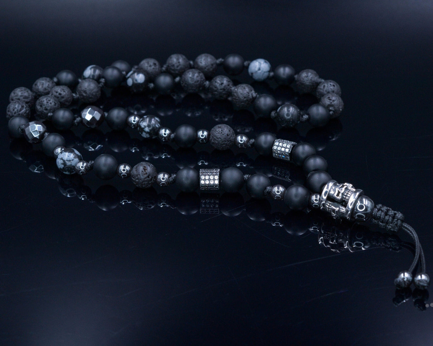 Men's Skull Bead Necklace / Black Onyx Necklace / Long Crystal Necklace / Hematite Necklace / Gift for Man / Steel Bead Necklace for Men - Shamballa Necklace - Birthstone Necklace - Gemstone Necklace Men - Chakra Necklace - Yoga Necklace - Mantra Necklace -Macrame Necklace - Healing Necklace - Valinde