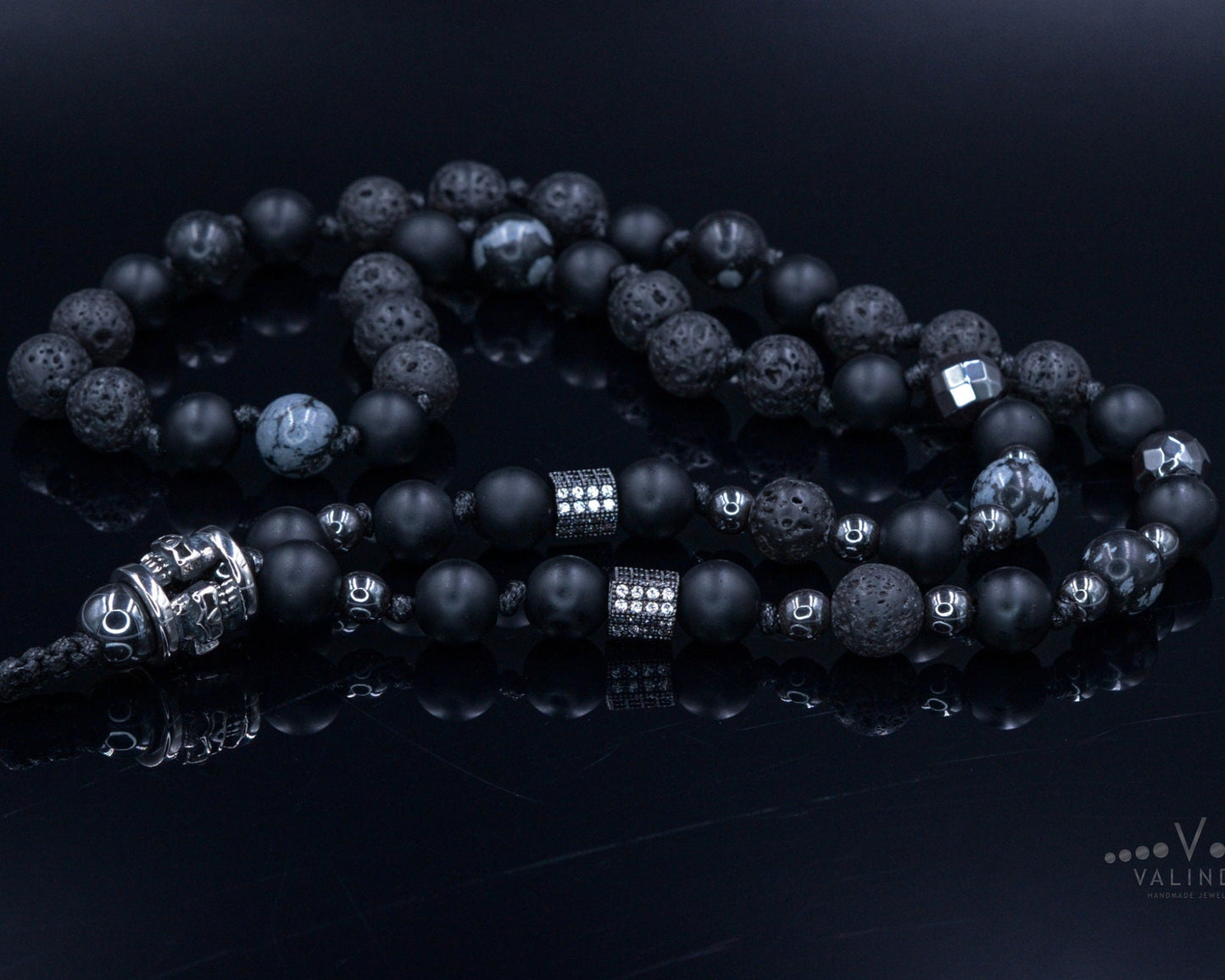 Men's Skull Bead Necklace / Black Onyx Necklace / Long Crystal Necklace / Hematite Necklace / Gift for Man / Steel Bead Necklace for Men - Shamballa Necklace - Birthstone Necklace - Gemstone Necklace Men - Chakra Necklace - Yoga Necklace - Mantra Necklace -Macrame Necklace - Healing Necklace - Valinde