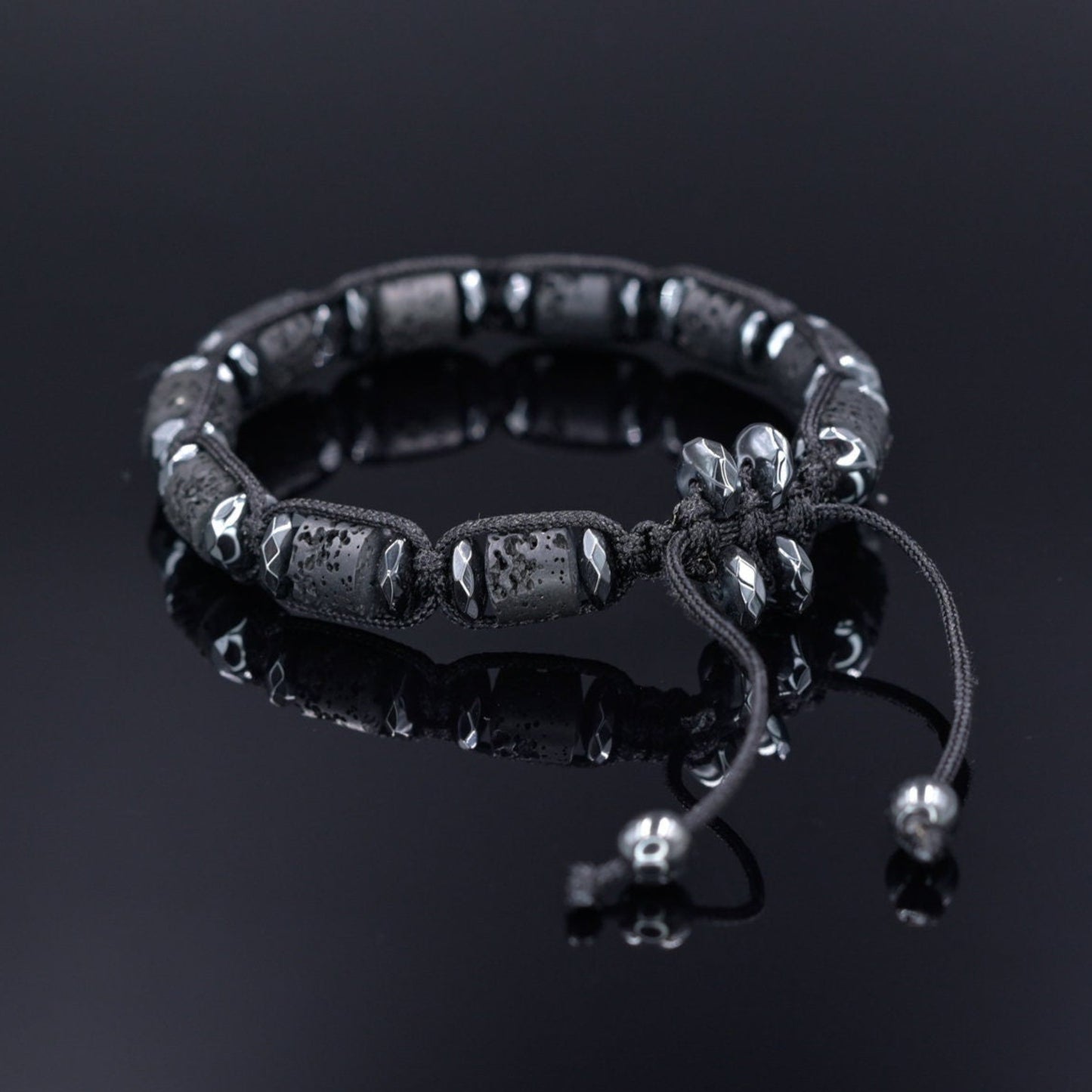 Black Lava Stone Bracelet, Men's Volcanic Lava Hematite Bracelet, Adjustable Braided Bracelet, Gift for Men, Stone Macrame Bracelet for Men