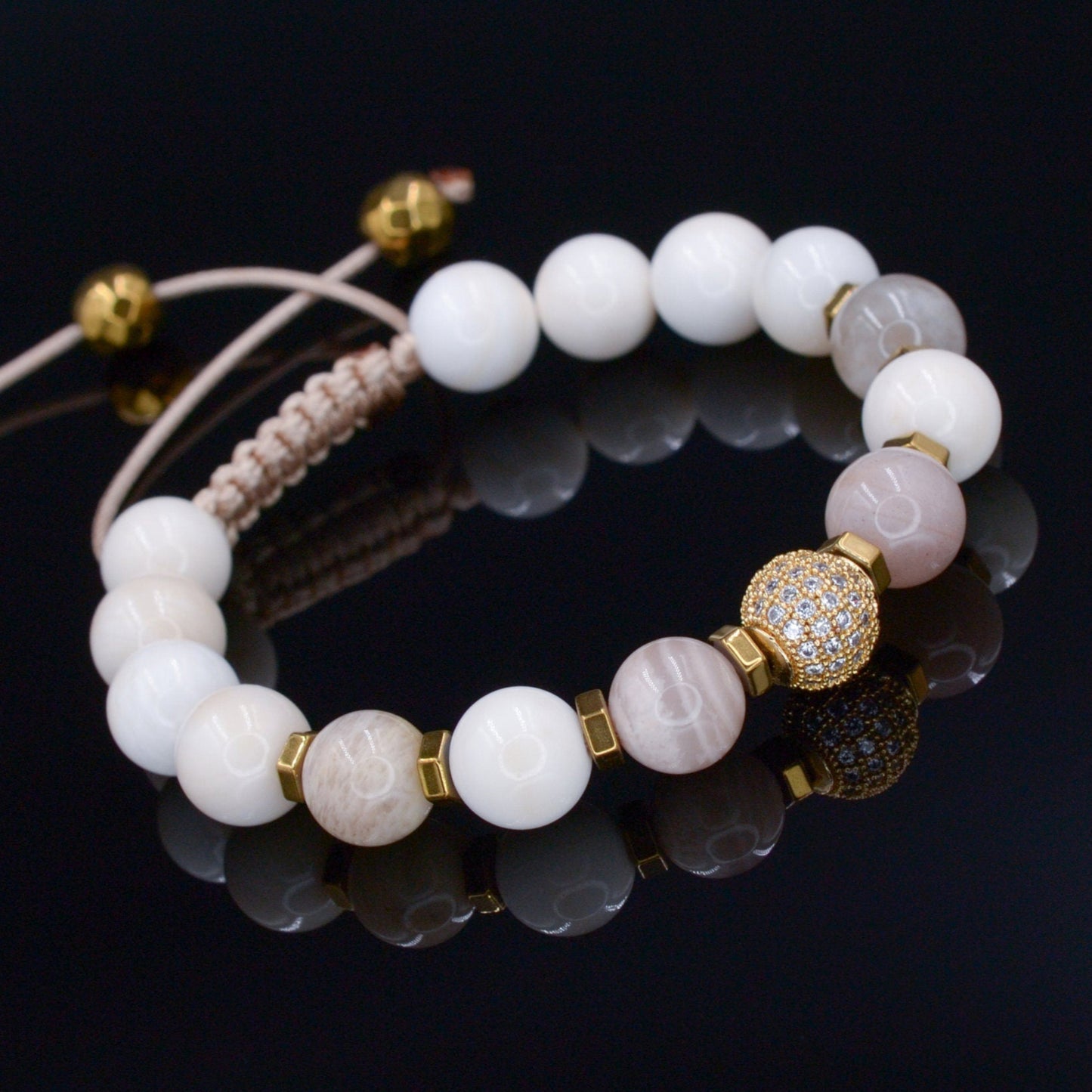 Women's Pearl Beaded Bracelet - Sunstone Crystal Bracelet - Gift for Women- Adjustable Macrame Bracelet - CZ Bracelet - Mother's Day Gift - Birthstone Bracelet - Gemstone Bracelet Women - Chakra Bracelet - Macrame Bracelet - Healing Bracelet - Valinde - Shamballa Bracelet - Birthstone Bracelet - Gemstone Bracelet Women - Chakra Bracelet - Macrame Bracelet - Healing Bracelet - Valinde