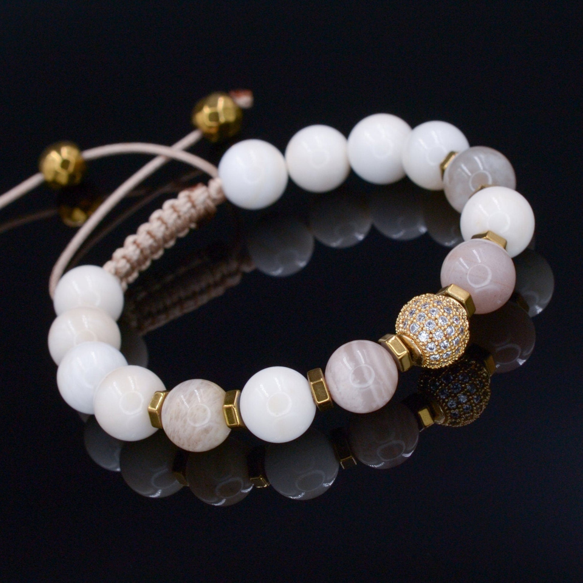 Women's Pearl Beaded Bracelet - Sunstone Crystal Bracelet - Gift for Women- Adjustable Macrame Bracelet - CZ Bracelet - Mother's Day Gift - Birthstone Bracelet - Gemstone Bracelet Women - Chakra Bracelet - Macrame Bracelet - Healing Bracelet - Valinde - Shamballa Bracelet - Birthstone Bracelet - Gemstone Bracelet Women - Chakra Bracelet - Macrame Bracelet - Healing Bracelet - Valinde