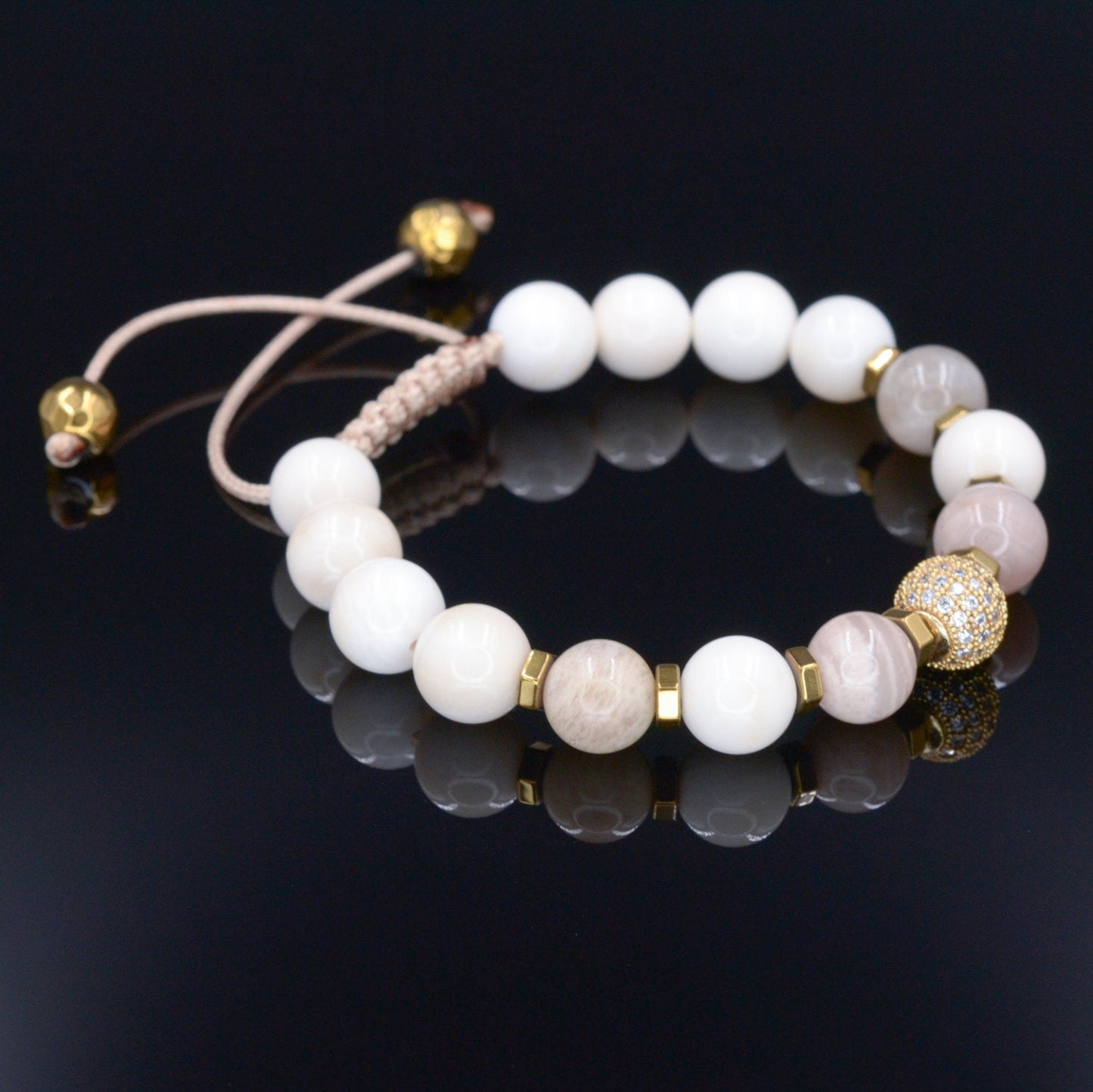 Women's Pearl Beaded Bracelet - Sunstone Crystal Bracelet - Gift for Women- Adjustable Macrame Bracelet - CZ Bracelet - Mother's Day Gift - Birthstone Bracelet - Gemstone Bracelet Women - Chakra Bracelet - Macrame Bracelet - Healing Bracelet - Valinde - Shamballa Bracelet - Birthstone Bracelet - Gemstone Bracelet Women - Chakra Bracelet - Macrame Bracelet - Healing Bracelet - Valinde