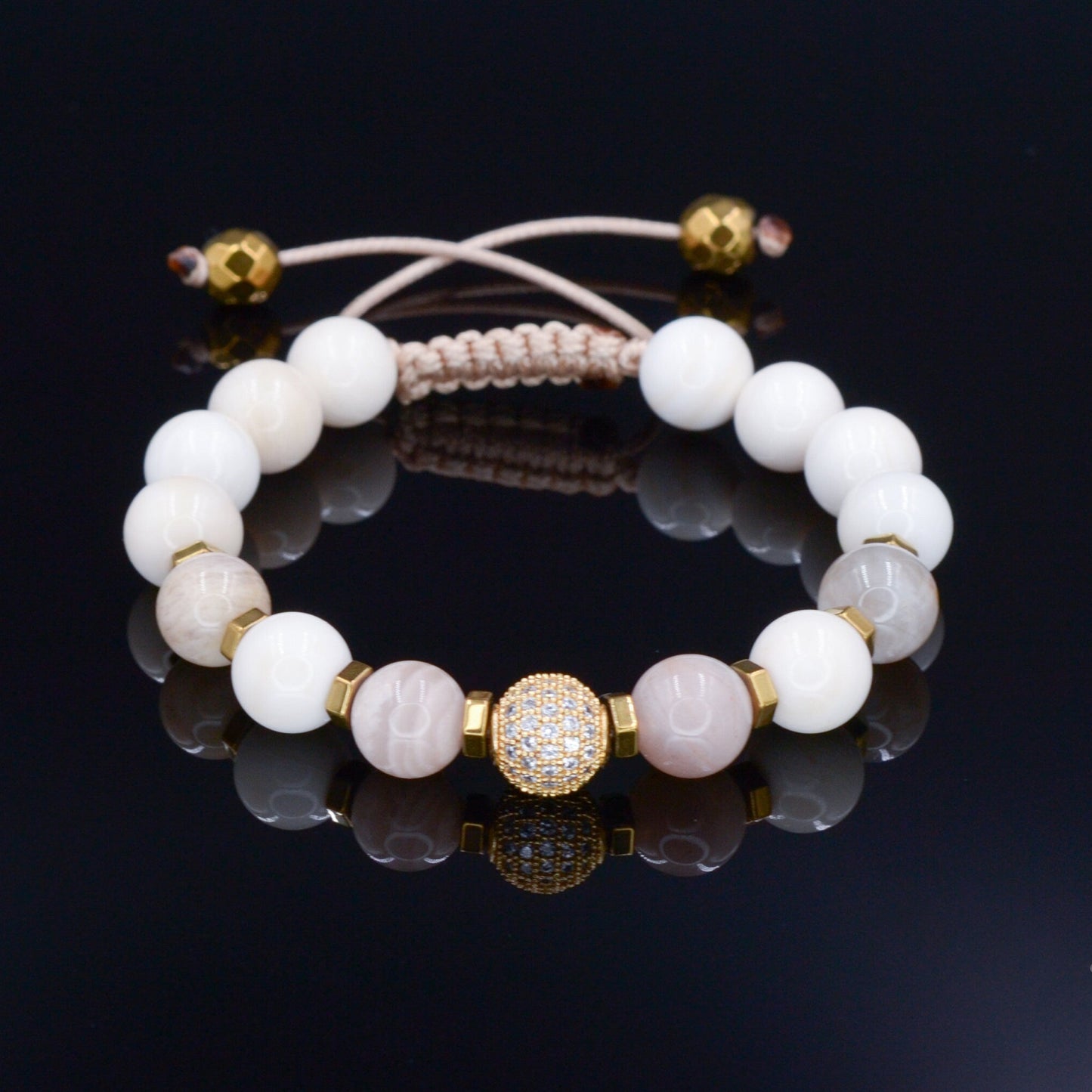 Women's Pearl Beaded Bracelet - Sunstone Crystal Bracelet - Gift for Women- Adjustable Macrame Bracelet - CZ Bracelet - Mother's Day Gift - Birthstone Bracelet - Gemstone Bracelet Women - Chakra Bracelet - Macrame Bracelet - Healing Bracelet - Valinde - Shamballa Bracelet - Birthstone Bracelet - Gemstone Bracelet Women - Chakra Bracelet - Macrame Bracelet - Healing Bracelet - Valinde