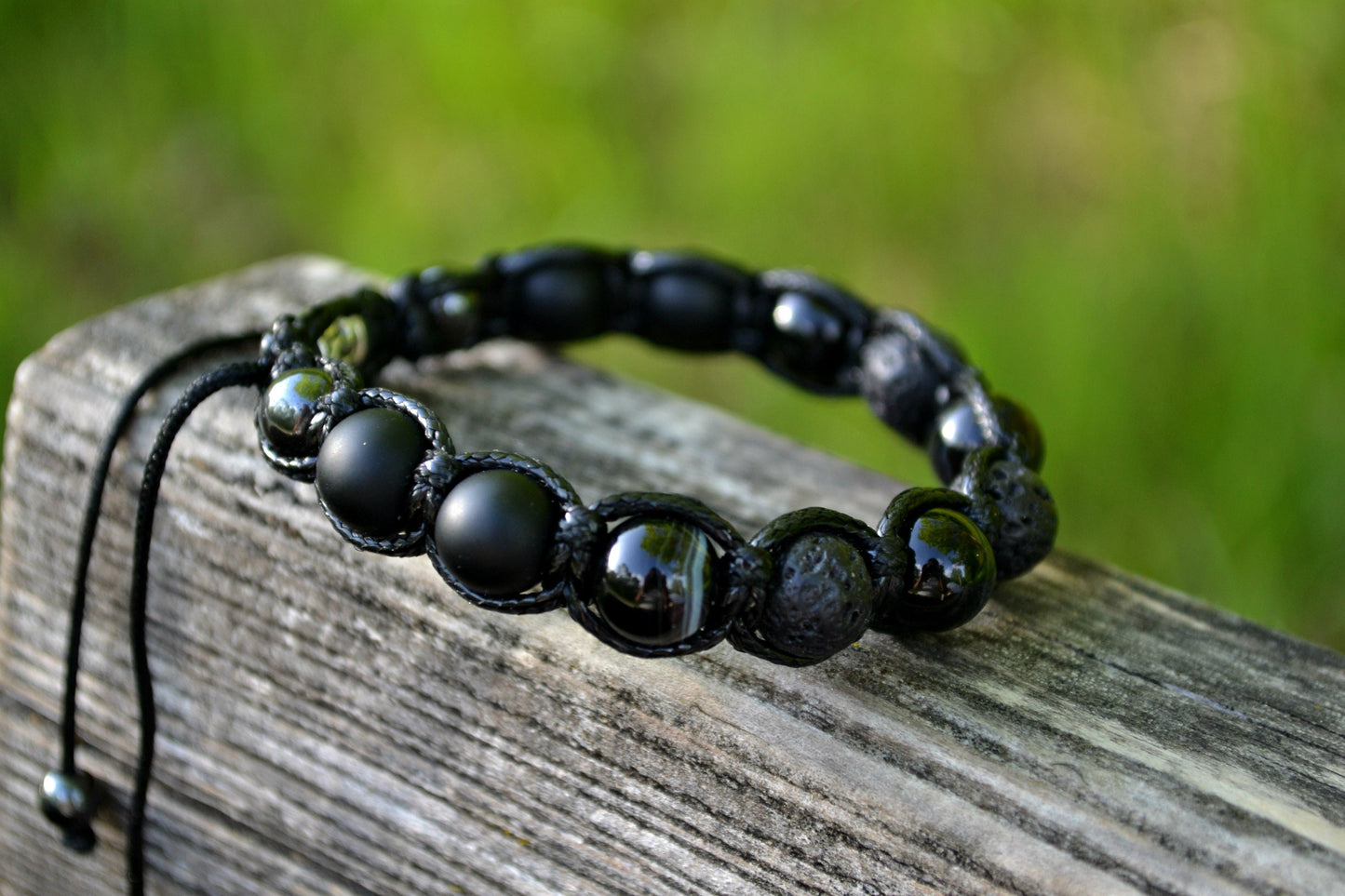 Men's Agate Bracelet Black Bracelet Onyx Beaded Bracelet Gift for Men Gemstone Bracelet Beaded Bracelet Lava Stone Bracelet Macrame