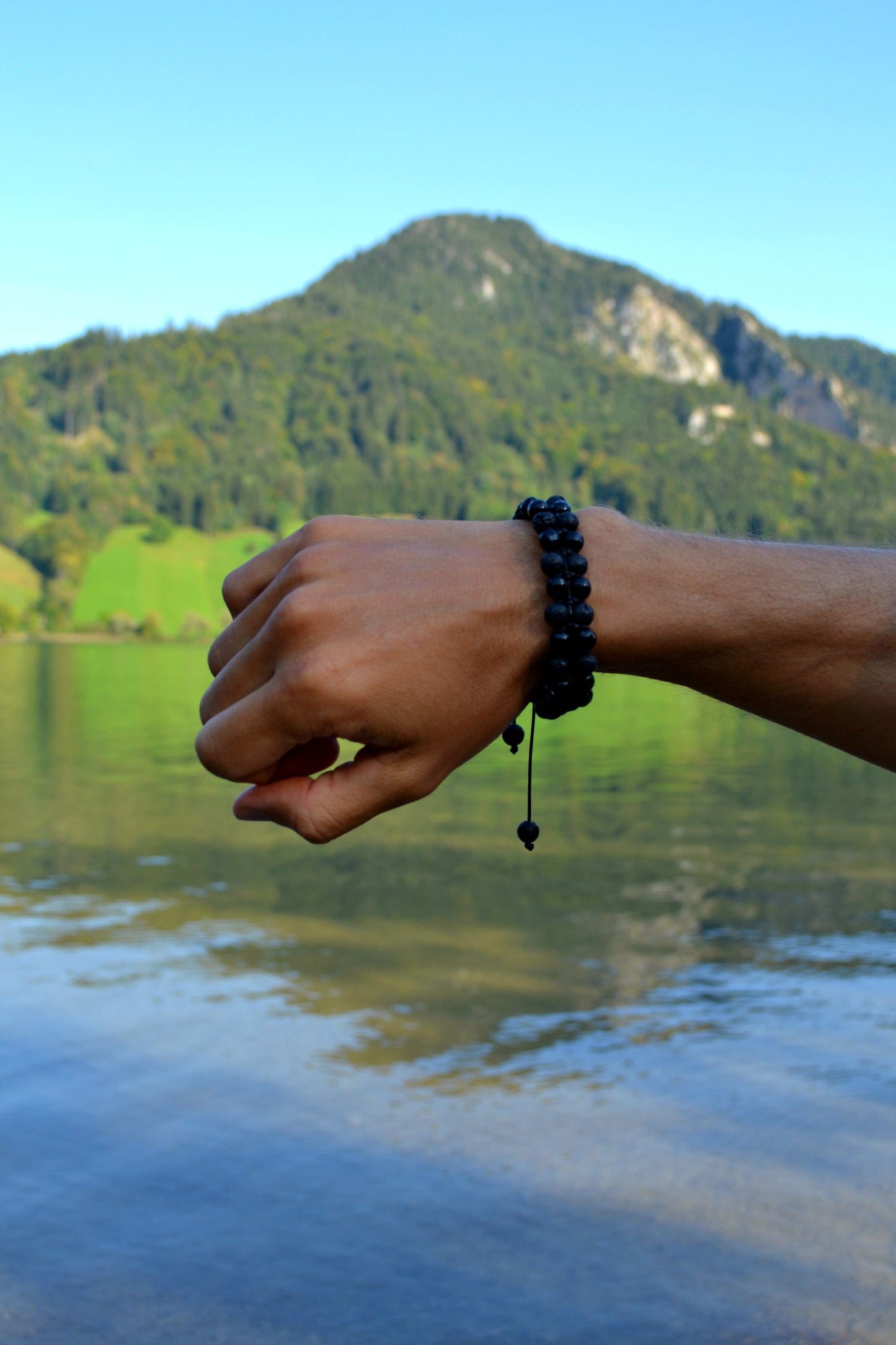 Lava Stone Double Bracelet for Men Men's Bracelet Black Agate Bracelet Gemstone Adjustable Bracelet Macrame Bracelet Gift for Men