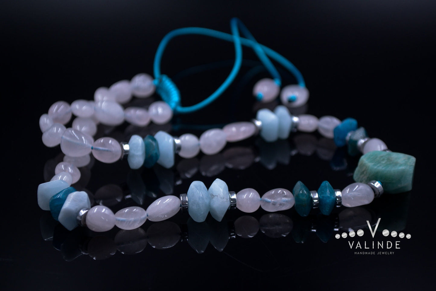 Women's Aquamarine Necklace Short Crystal Necklace Rose Quartz Necklace Gift for Woman Apatite Beaded Necklace Gift for Women Women's Gift