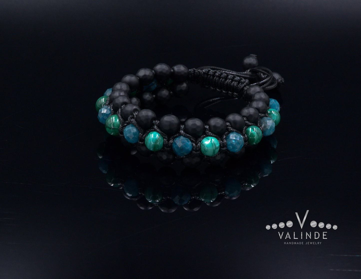 Malachite & Apatite Triple Bracelet for Men - Men's 3 Rows Macrame Bracelet - Black Onyx Bracelet - Gift for Men - Father's Day Gift