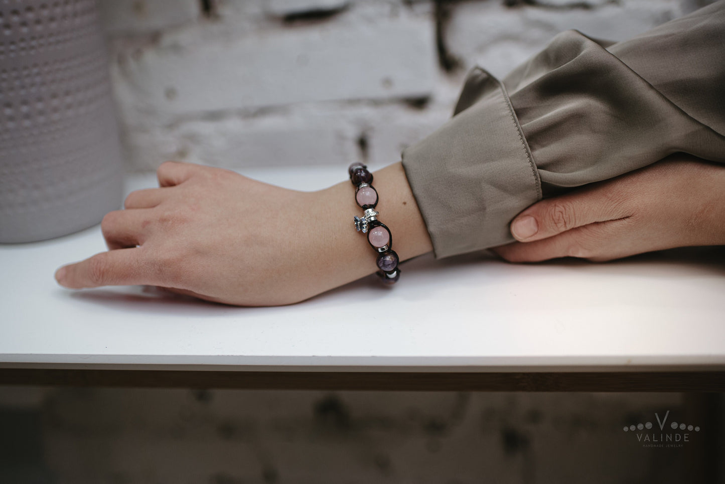 Butterfly Silver Charm Bracelet - Women's Crystal Beaded Bracelet - Auralite Bracelet - Gift for Women - Adjustable Macrame Bracelet