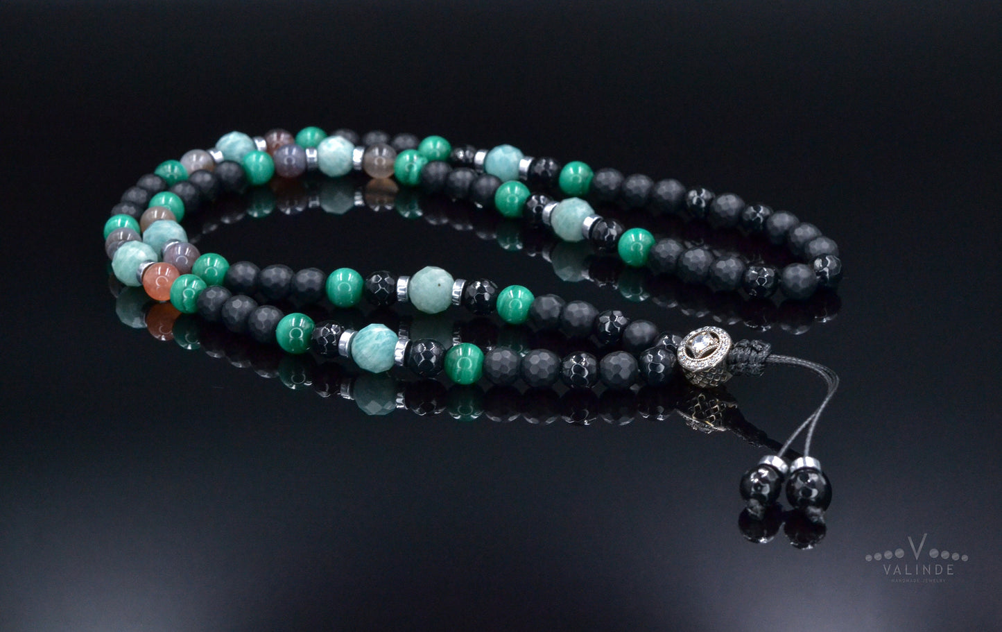 Men's Malachite Necklace, Amazonite Botswana Agate Onyx Necklace,925 Silver Bead Necklace, Long Beaded Necklace, Gift for Men,Stone Necklace