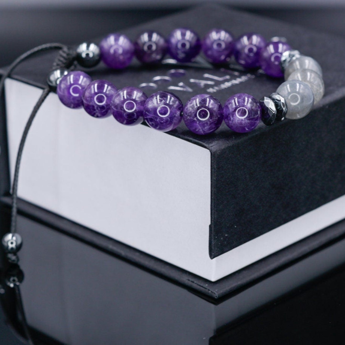 Amethyst Labradorite Hematite Beaded Bracelet, Men's Gemstone Crystal Bracelet, Gift for Men, Adjustable Stone Bracelet