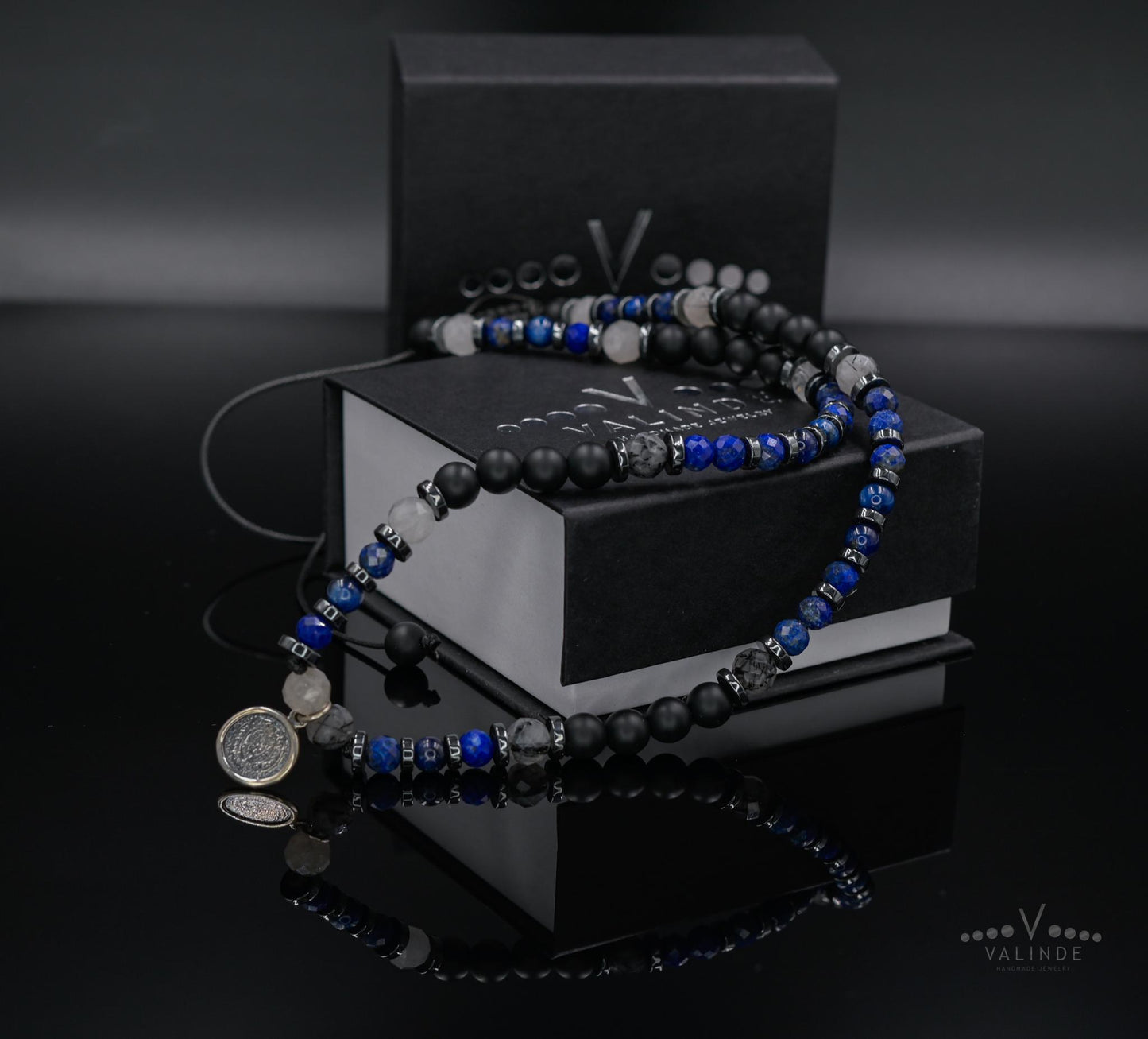 Phaistos Disc Silver Pendant Necklace, Men's Lapis Lazuli Kyanite Quartz Onyx Beads Necklace,One of a kind Necklace, Crystal Short Necklace