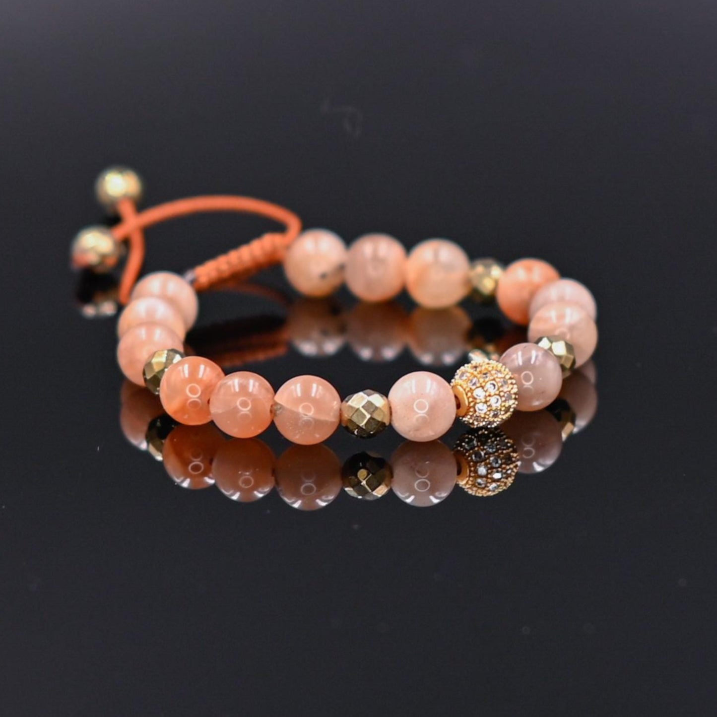 Sunstone Hematite Beaded Bracelet, Adjustable Women's Energy Bracelet, Boho Crystal Bracelet for Strength & Vitality