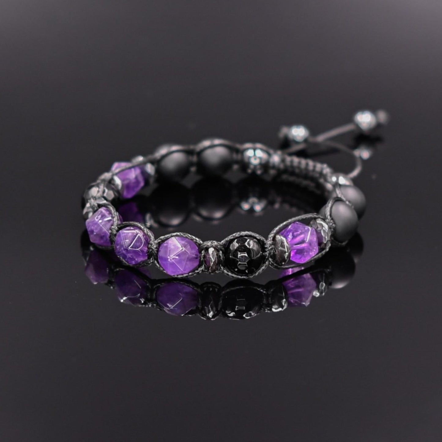 Men's Amethyst Bead Bracelet Black Onyx and Hematite Bracelet Gift for Man Father's Day Gift Adjustable Stone Bracelet Gift for Men - Shamballa Bracelet - Mantra Bracelet - Yoga Bracelet - Birthstone Bracelet - Gemstone Bracelet Men - Chakra Bracelet - Macrame Bracelet - Healing Bracelet - Gift for Father - Gift For Men - Valinde