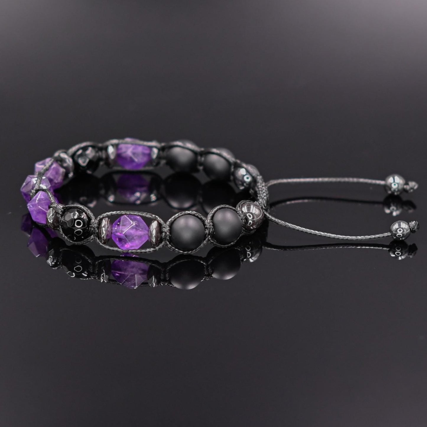 Men's Amethyst Bead Bracelet Black Onyx and Hematite Bracelet Gift for Man Father's Day Gift Adjustable Stone Bracelet Gift for Men - Shamballa Bracelet - Mantra Bracelet - Yoga Bracelet - Birthstone Bracelet - Gemstone Bracelet Men - Chakra Bracelet - Macrame Bracelet - Healing Bracelet - Gift for Father - Gift For Men - Valinde