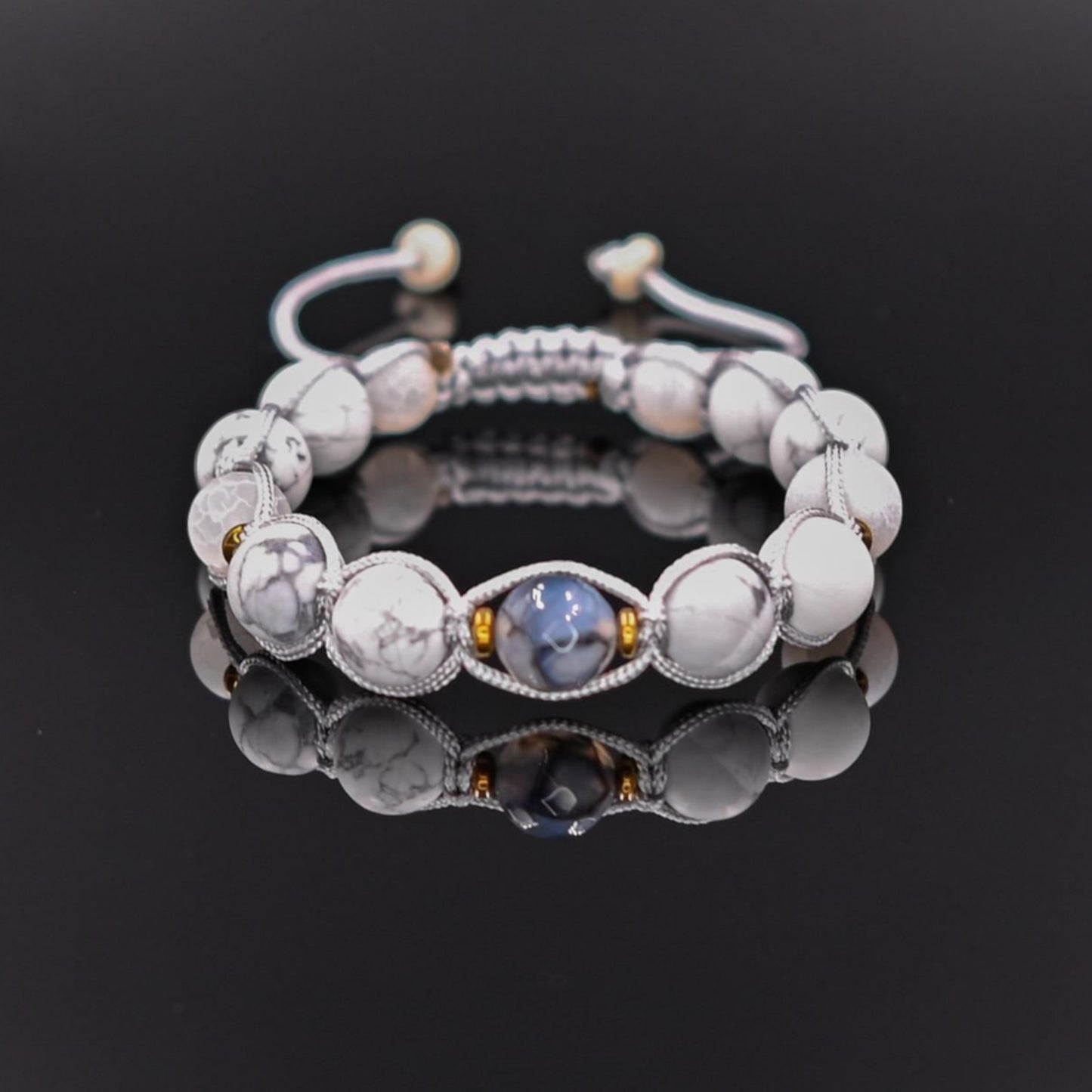 Men's Howlite Bracelet Beaded Bracelet Frost Agate Bracelet White Bracelet Gemstone Bracelet Men's Gift Macrame Bracelet Agate Bracelet