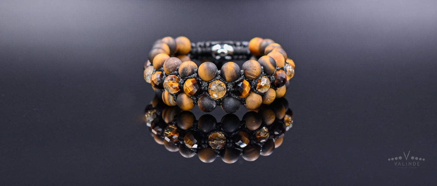 Tiger's Eye Citrine Wide Bracelet, Men's Triple Gemstone Adjustable Bracelet, Birthstone Bracelet, Gift for Men, Healing Bracelet for Men