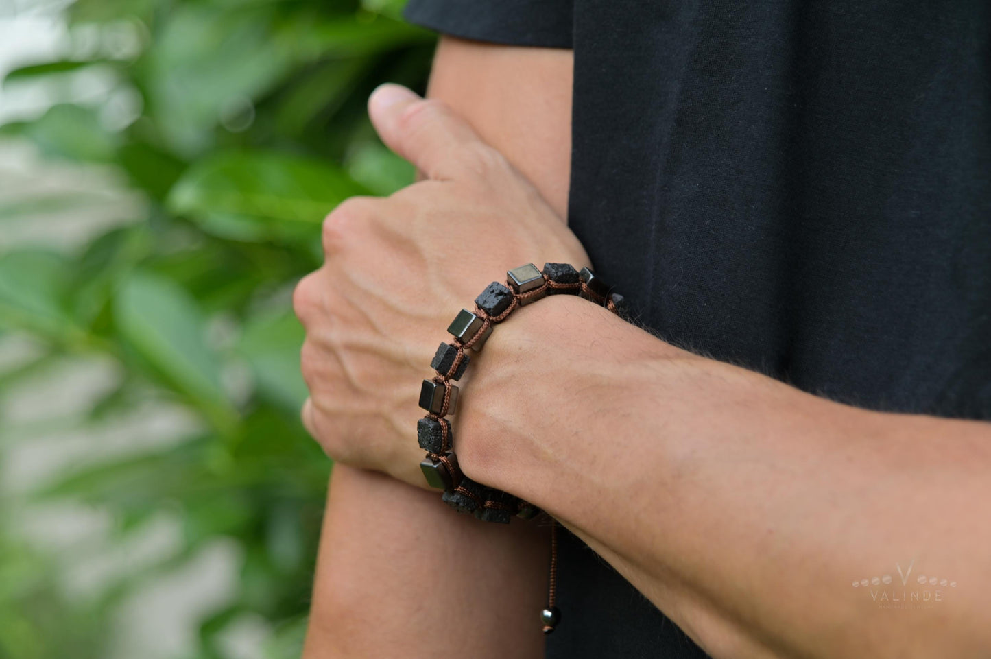 Men's Magnetic Hematite Bracelet Cube Beads Bracelet Lava Stone Bracelet Gifts for Men Volcanic Lava Rock Bracelet Square Hematite Bracelet