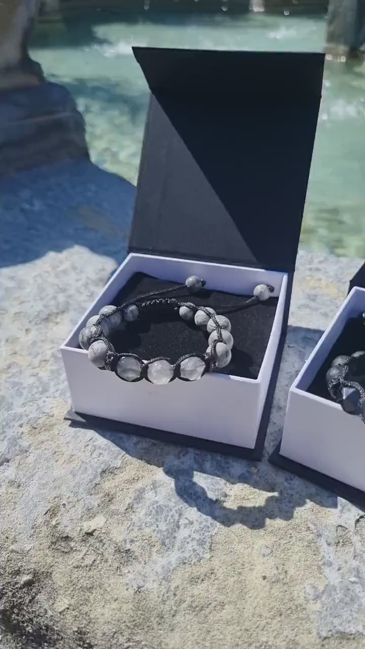 Graues Jaspis Armband, Herren Quarz Perlen Armband, Geschenk für Männer, Weihnachtsgeschenk, Jaspis Stein Armband, Makramee Armband - Shamballa Bracelet - Birthstone Bracelet - Gemstone Bracelet Men - Chakra Bracelet - Macrame Bracelet - Healing Bracelet - Valinde