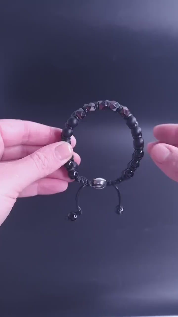 Men's Garnet Bracelet Double Row Macrame Bracelet Black Onyx Bracelet Gift for Man Agate Bracelet Double Bracelet for Man Men's Gift - Shamballa Bracelet - Birthstone Bracelet - Gemstone Bracelet Men - Chakra Bracelet - Macrame Bracelet - Healing Bracelet