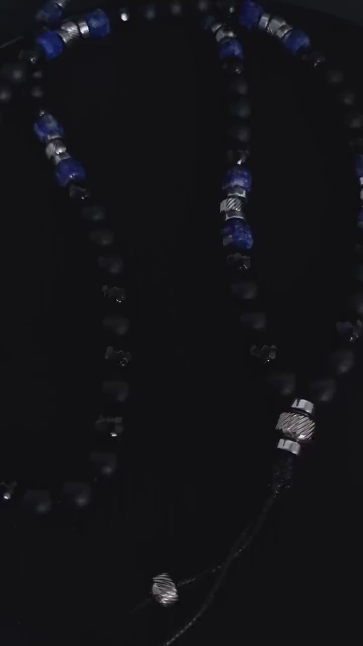 Lapis lazuli Necklace for Men, Men's Long Black Onyx Necklace, Agate Hematite Stone Necklace, Gift for Men, Crystal Beaded Necklace  - Shamballa Necklace - Birthstone Necklace - Gemstone Necklace Men - Chakra Necklace - Macrame Necklace  - Healing Necklace - Valinde
